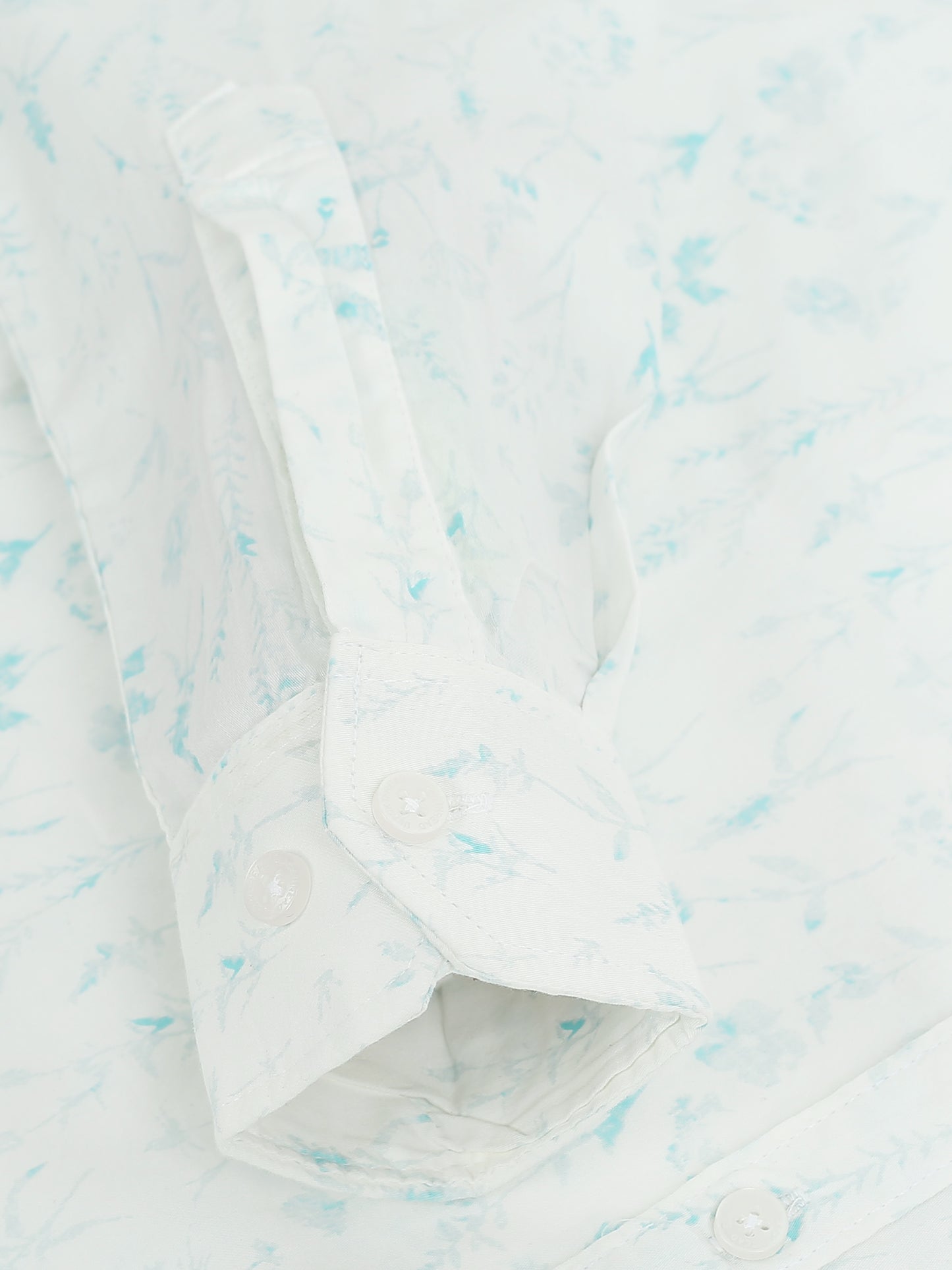 Men’s White &amp; Teal Minimal Printed Cotton Shirt