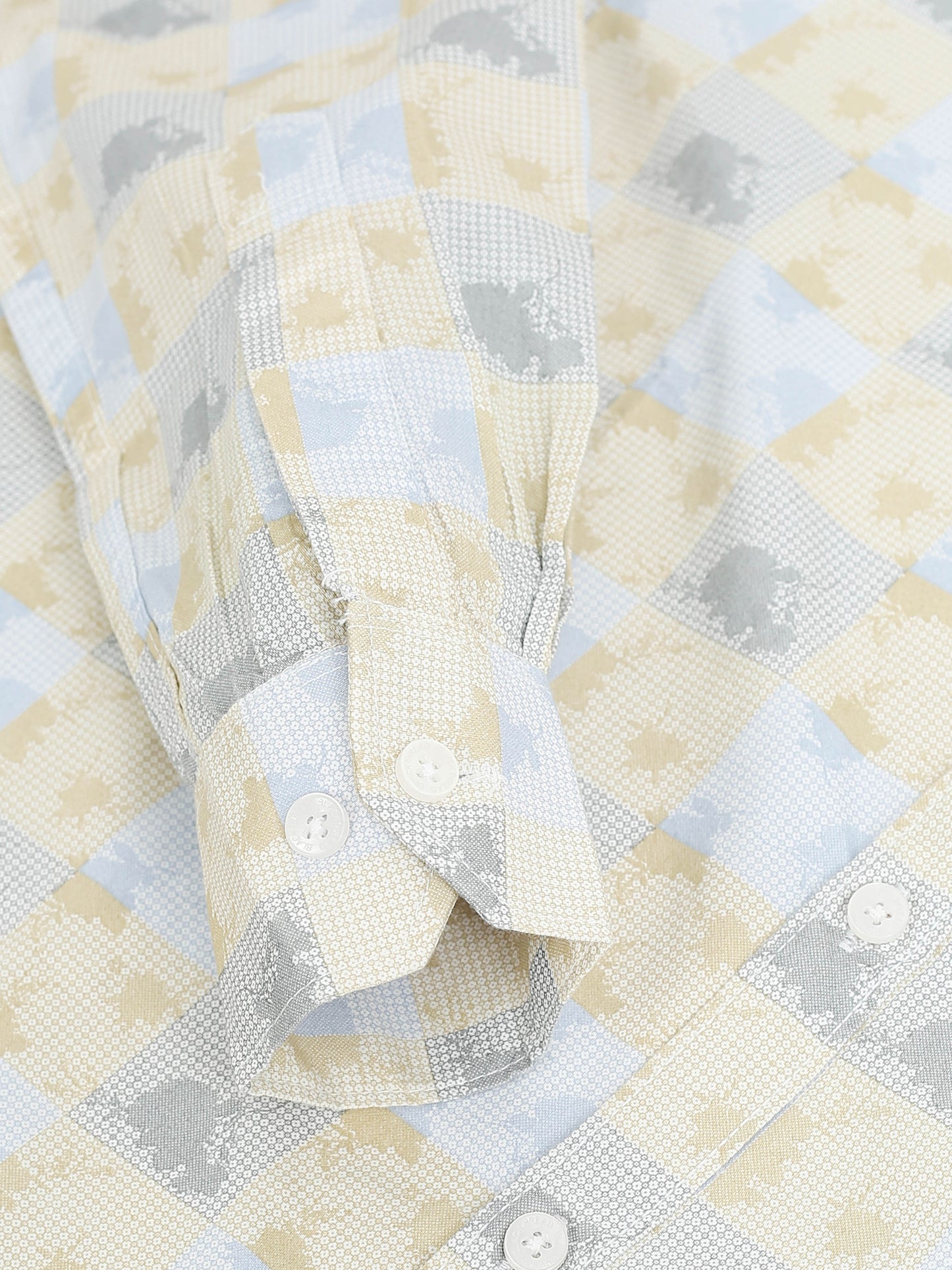 Men’s Beige &amp; Yellow Geometric Cotton Shirt