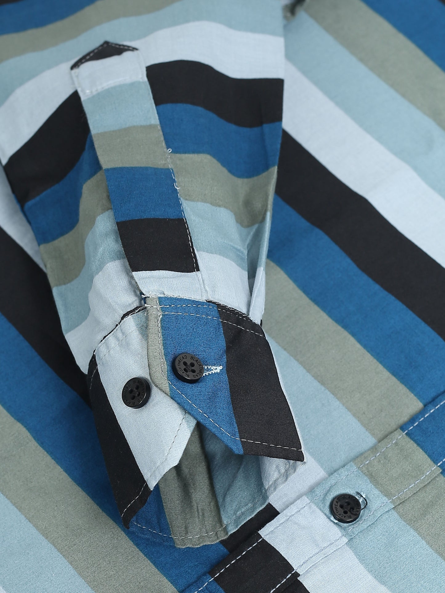 Men’s Blue Multi-Stripe Cotton Shirt by Black Thread