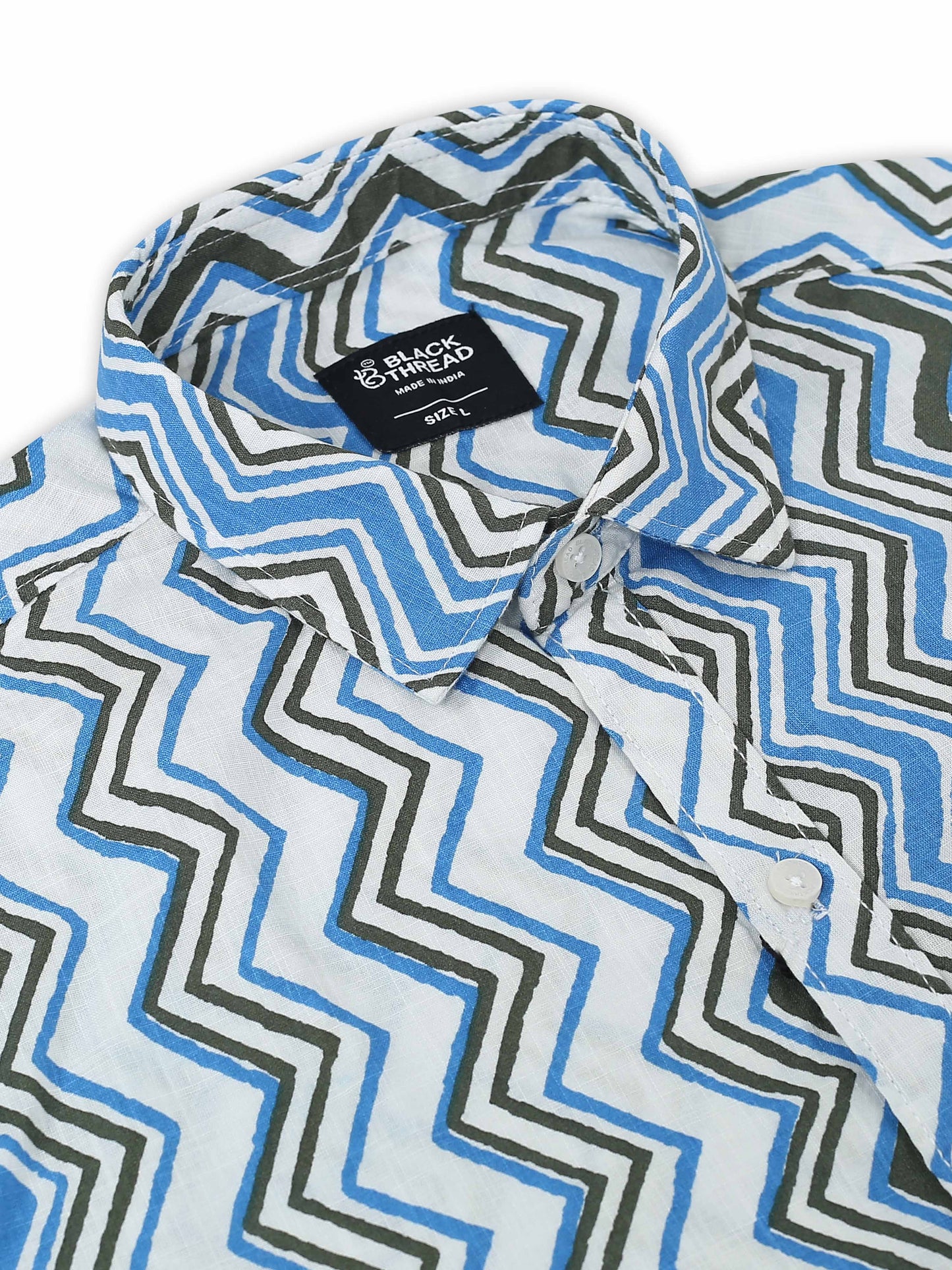 Men’s Blue Zig-Zag Pattern Cotton Shirt