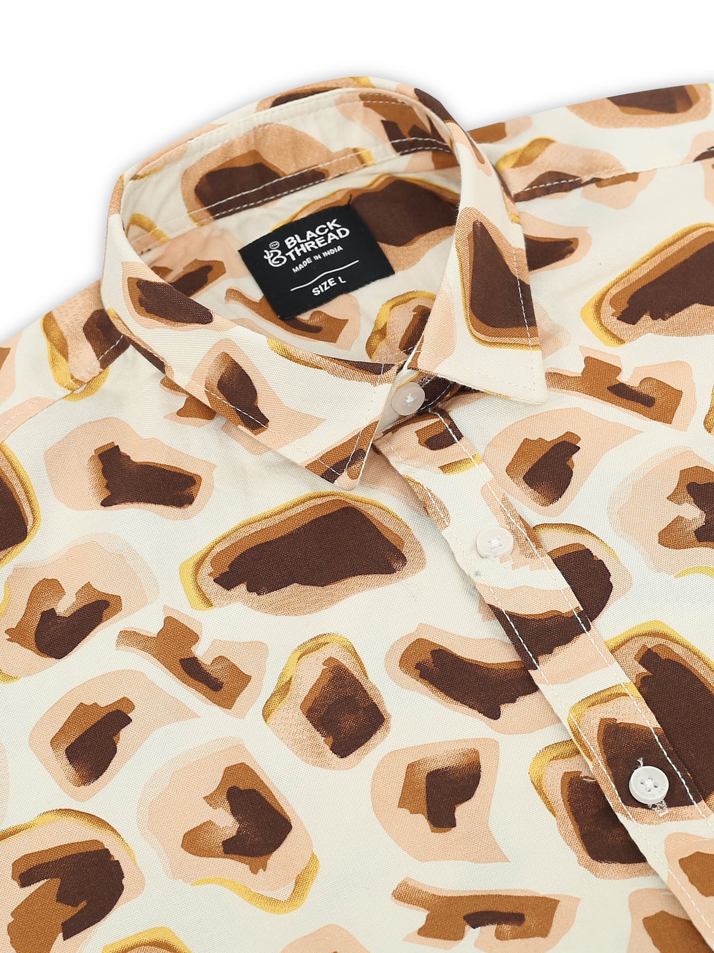 Men’s Brown & Cream Abstract Printed Cotton Shirt by Black Thread