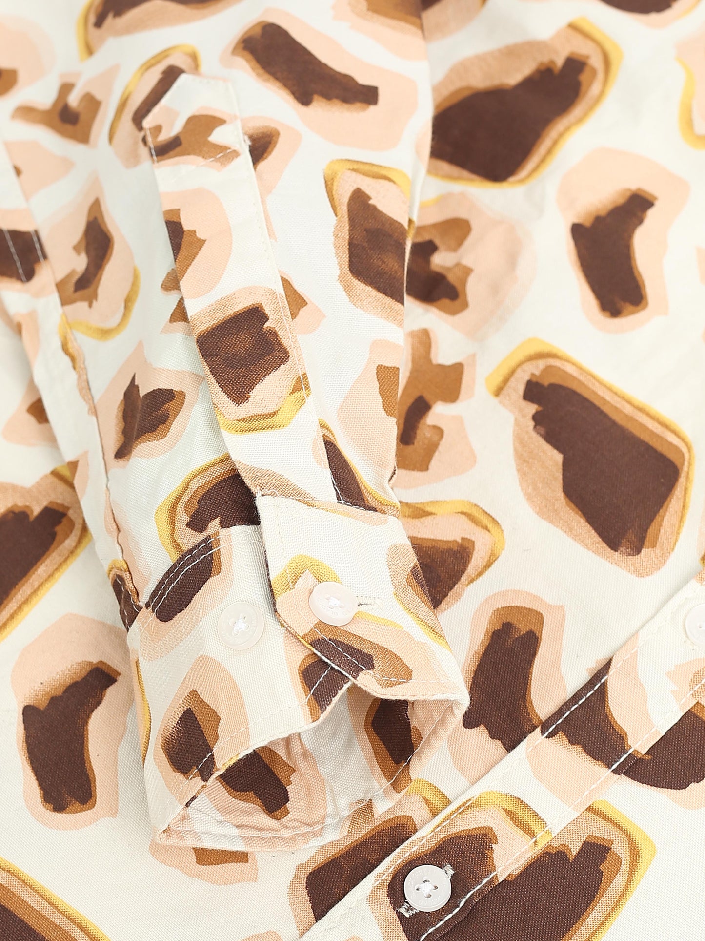 Men’s Brown & Cream Abstract Printed Cotton Shirt by Black Thread