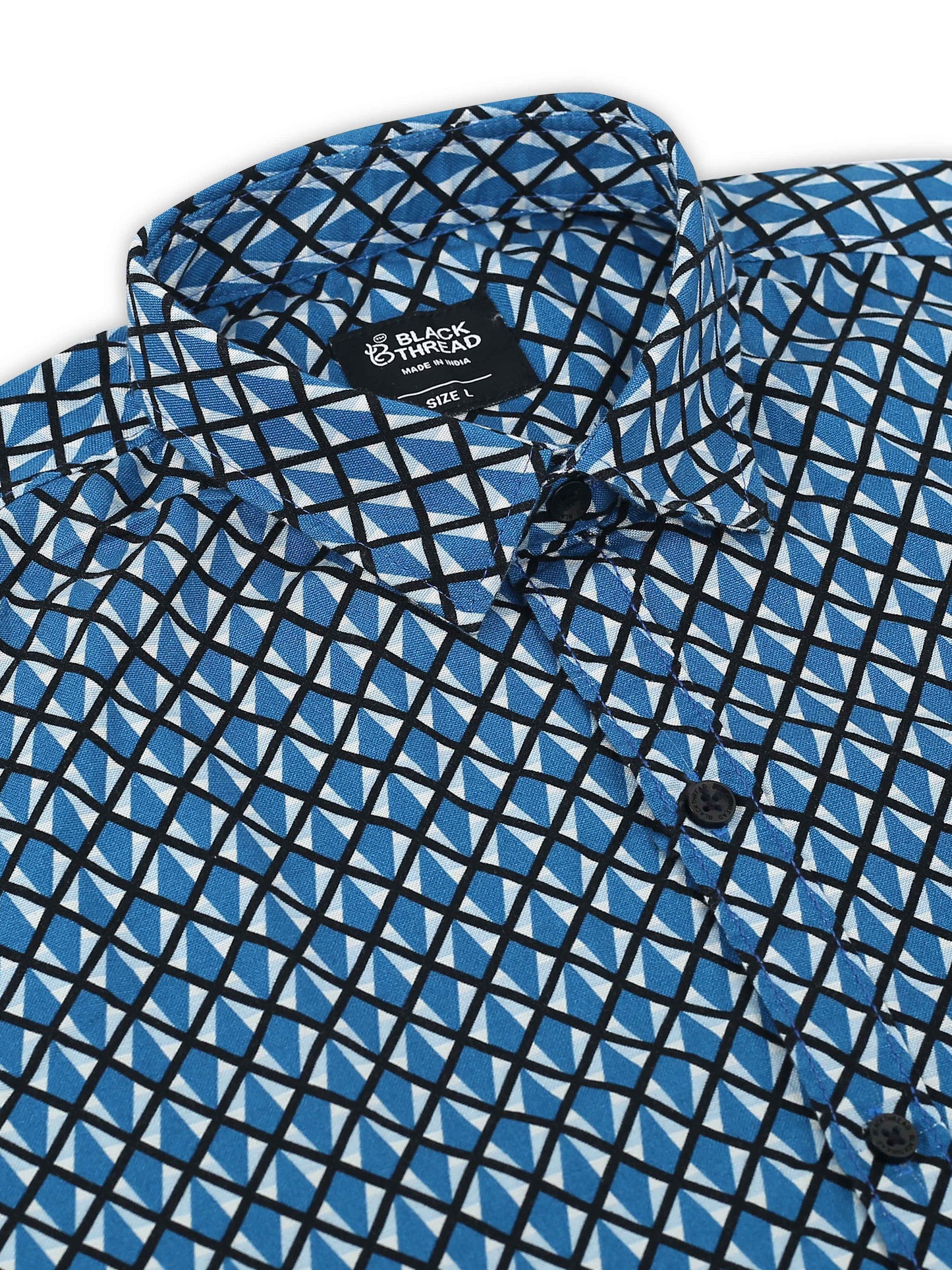 Men’s Blue Geometric Printed Cotton Shirt by Black Thread