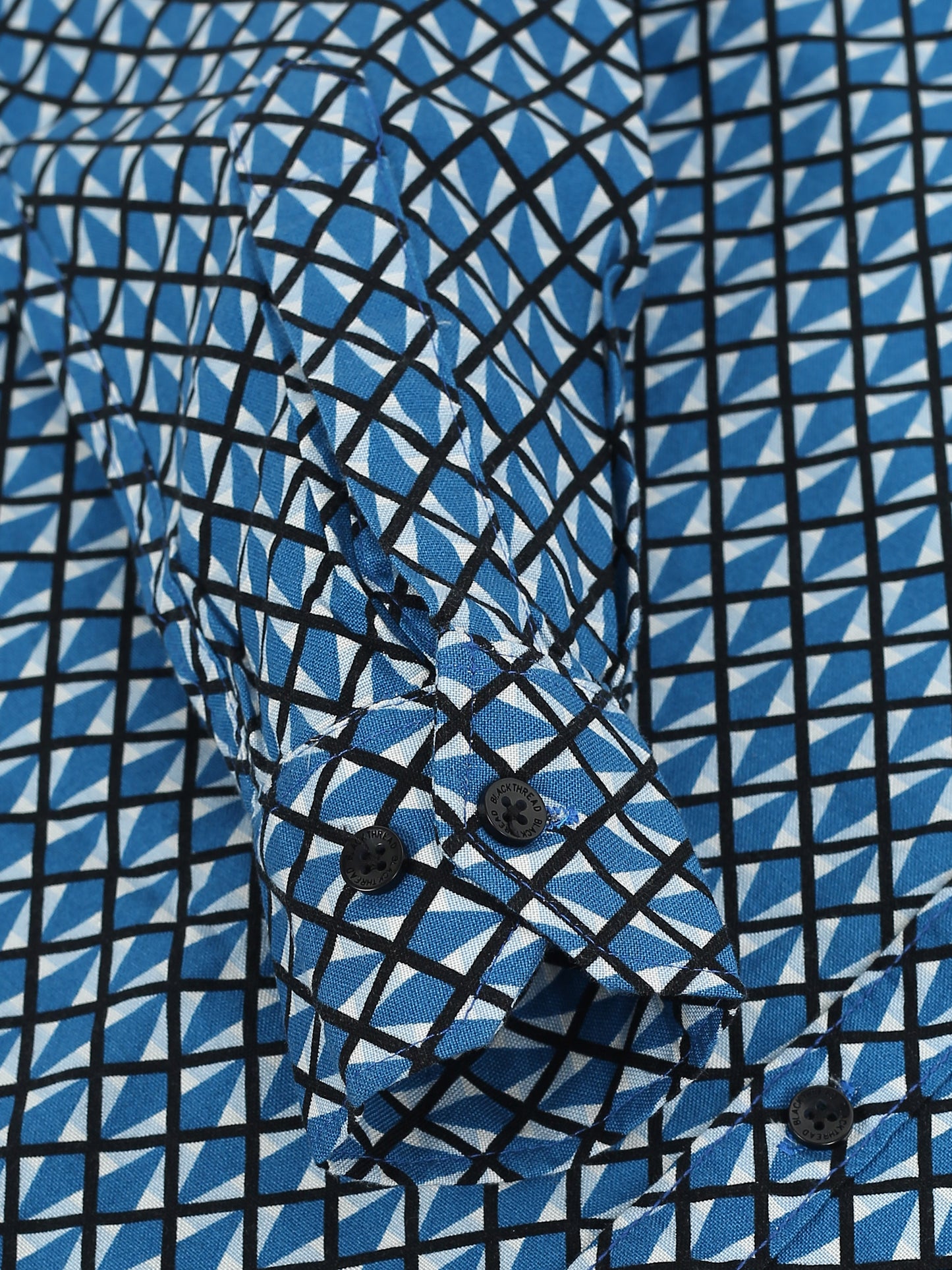 Men’s Blue Geometric Printed Cotton Shirt by Black Thread