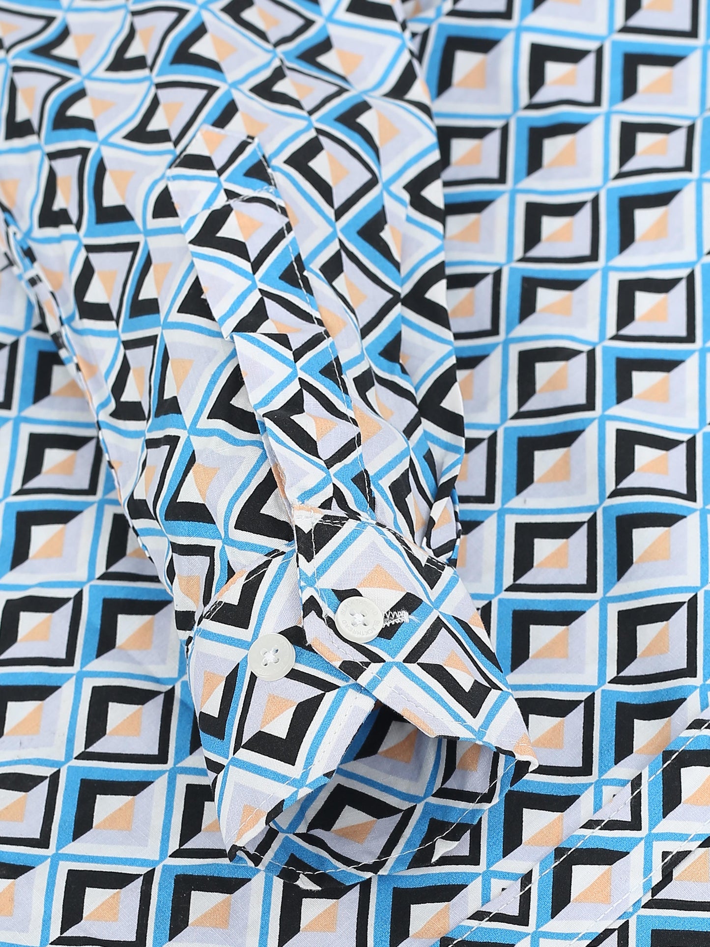 Men’s White & Blue Diamond Printed Cotton Shirt by Black Thread