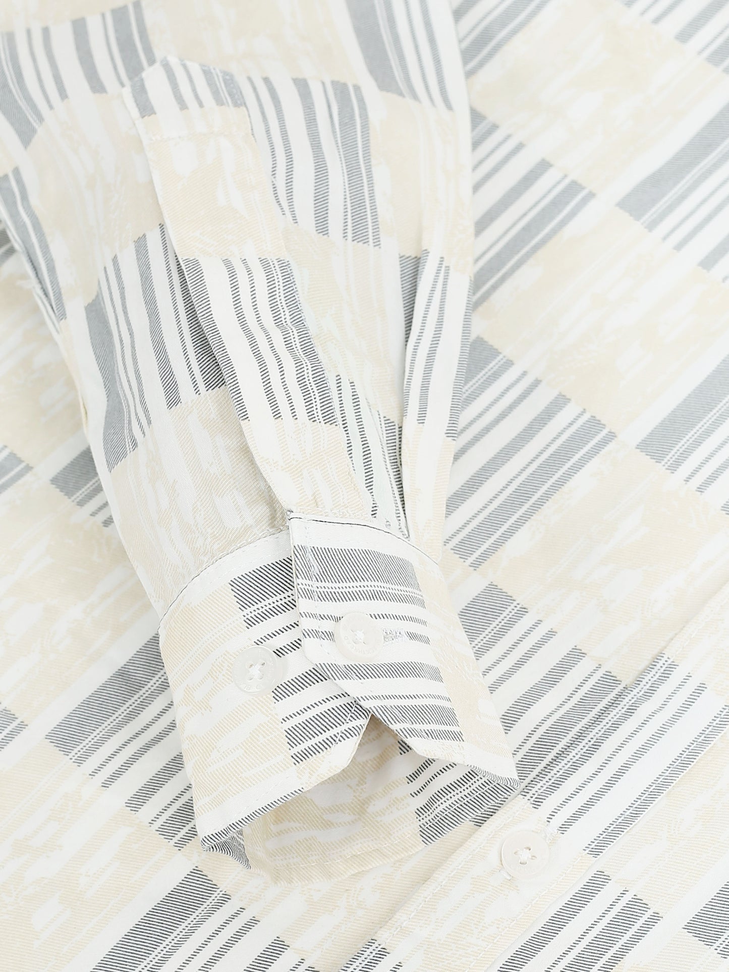 Men’s White & Grey Block Printed Cotton Shirt by Black Thread