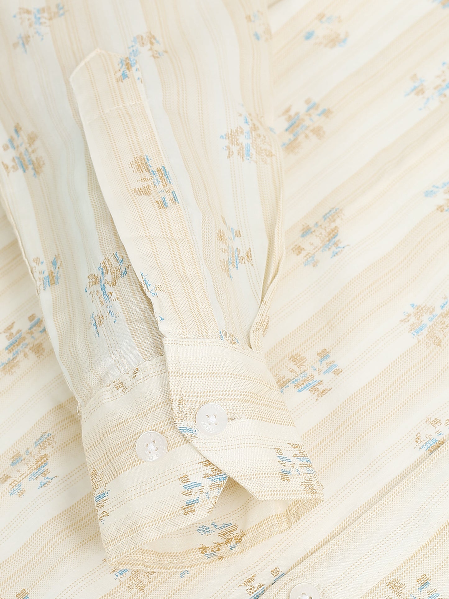 Men’s Cream &amp; Beige Printed Cotton Shirt