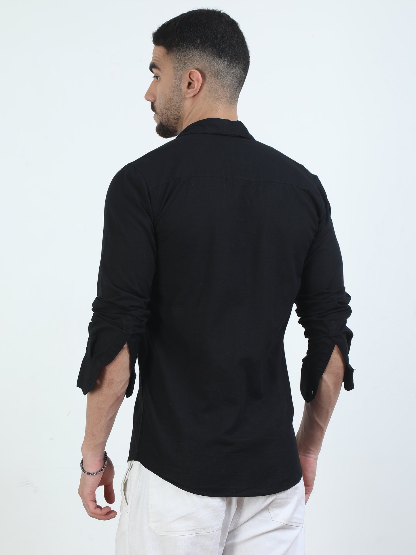 Pure Tone Jet Black Plain Shirt for Men