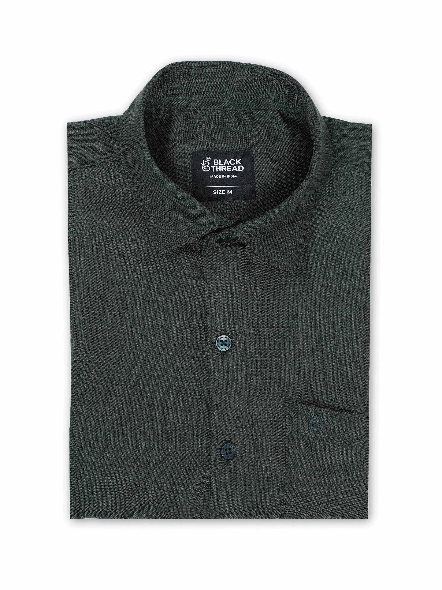 Men’s Dark Green Pure Linen Shirt by Black Thread