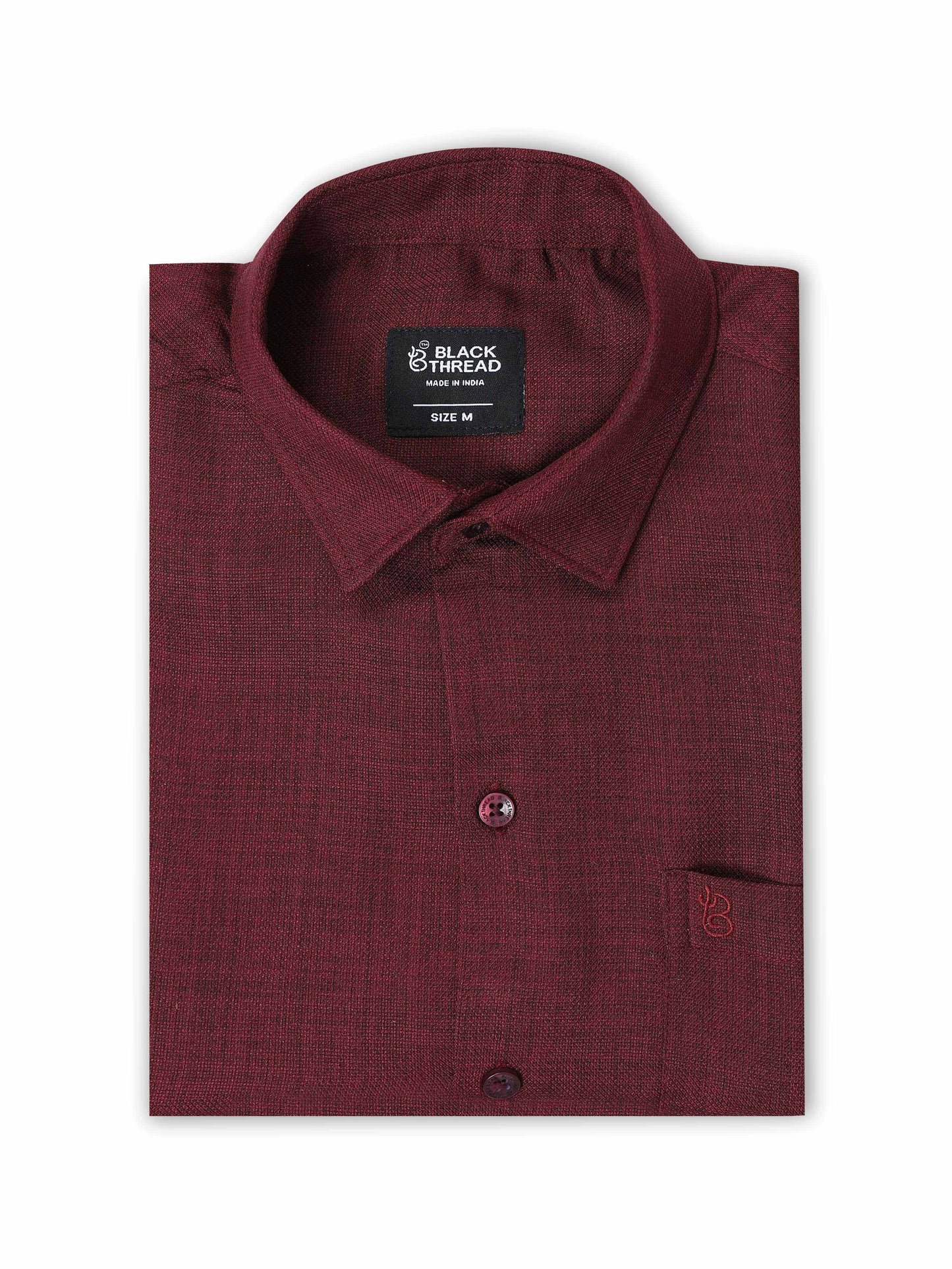 Men’s Maroon Pure Linen Shirt by Black Thread