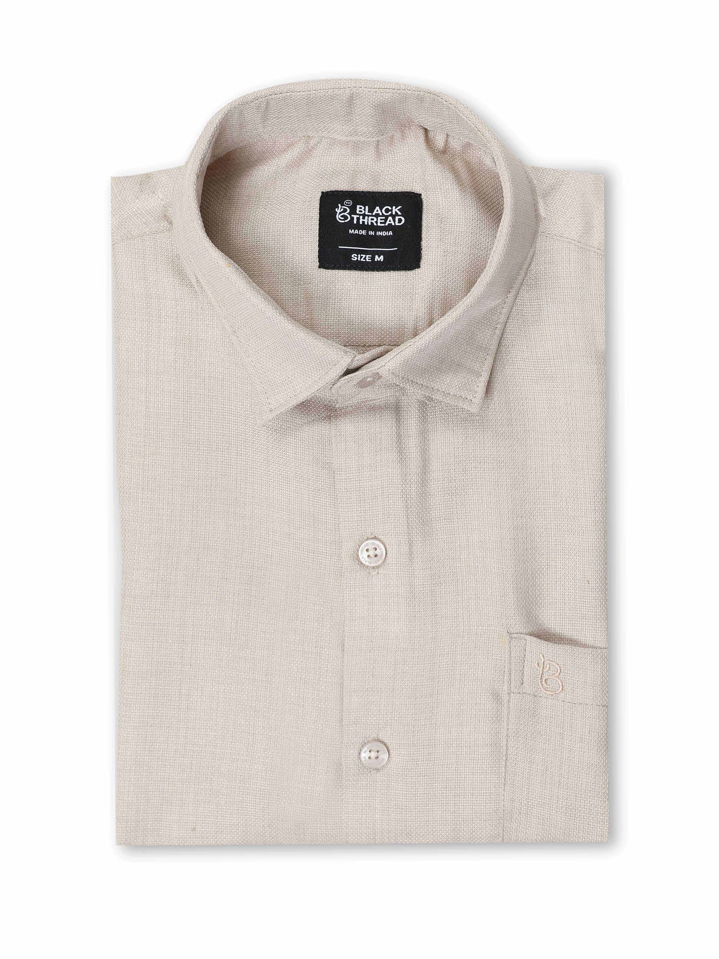 Men’s Beige Pure Linen Shirt by Black Thread