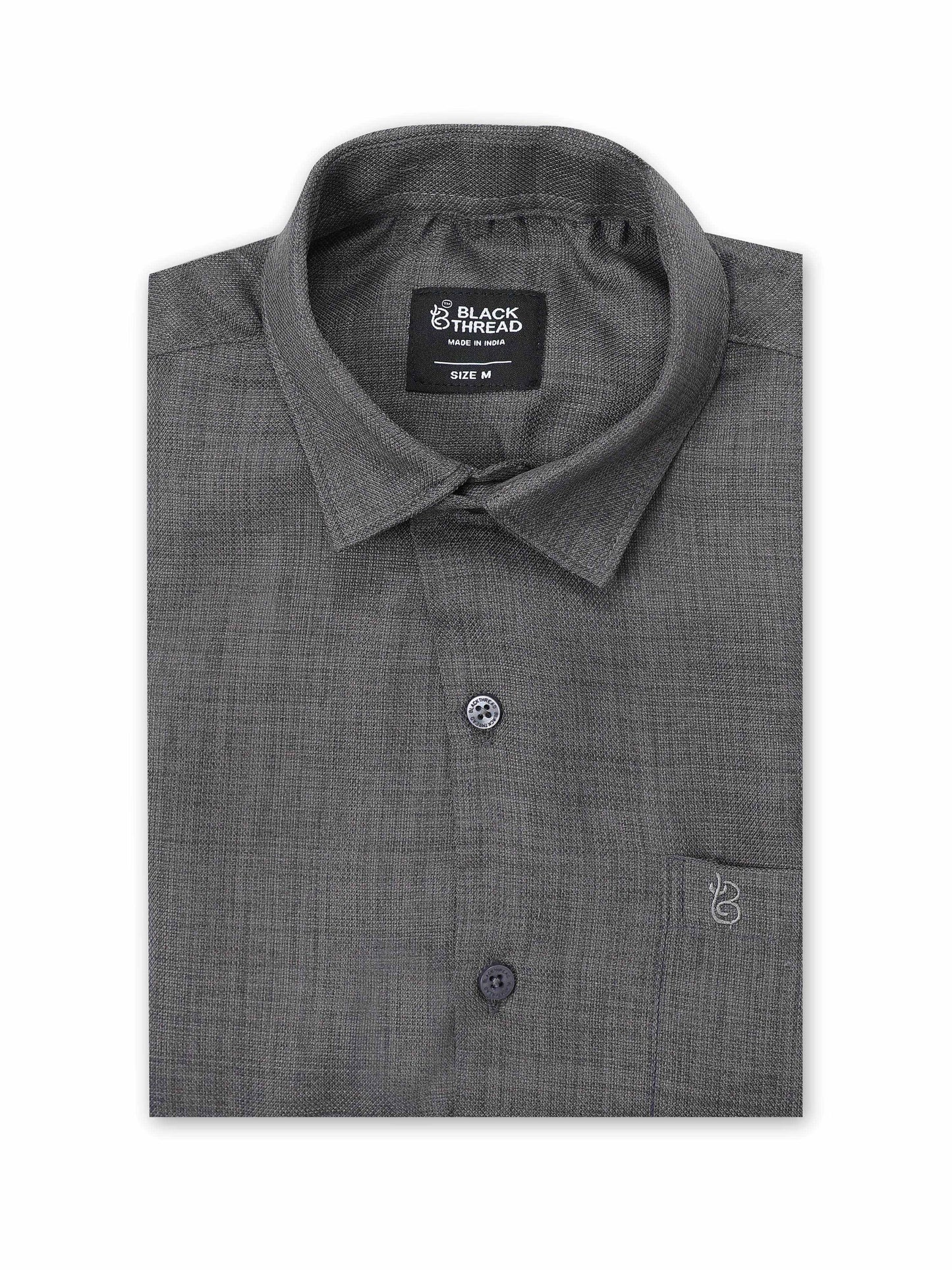 Men’s Charcoal Grey Pure Linen Shirt by Black Thread