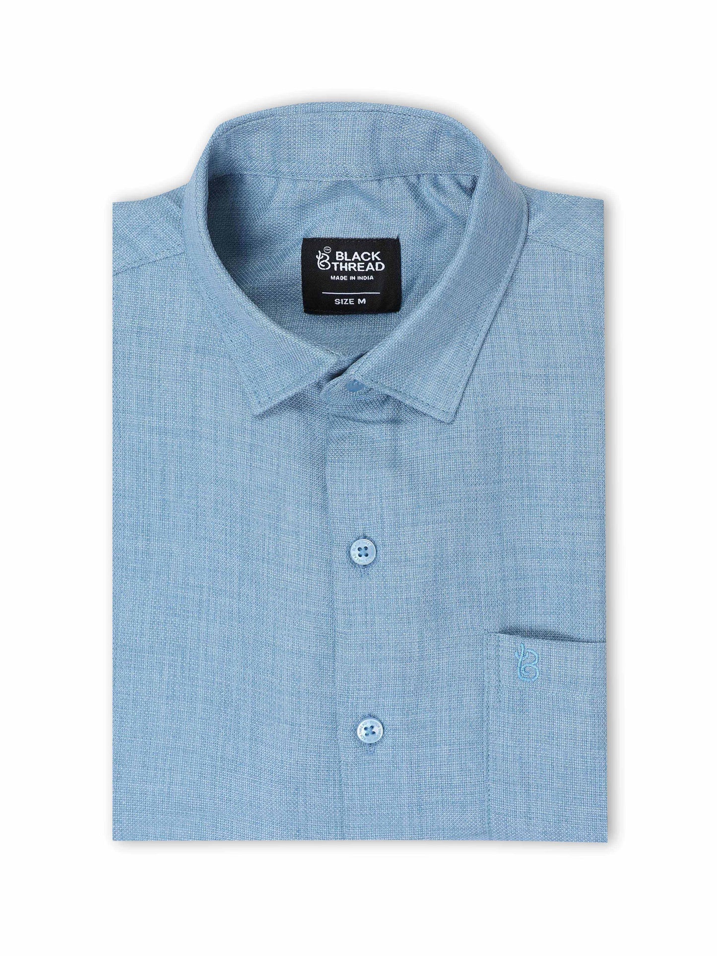 Men’s Light Blue Pure Linen Shirt by Black Thread