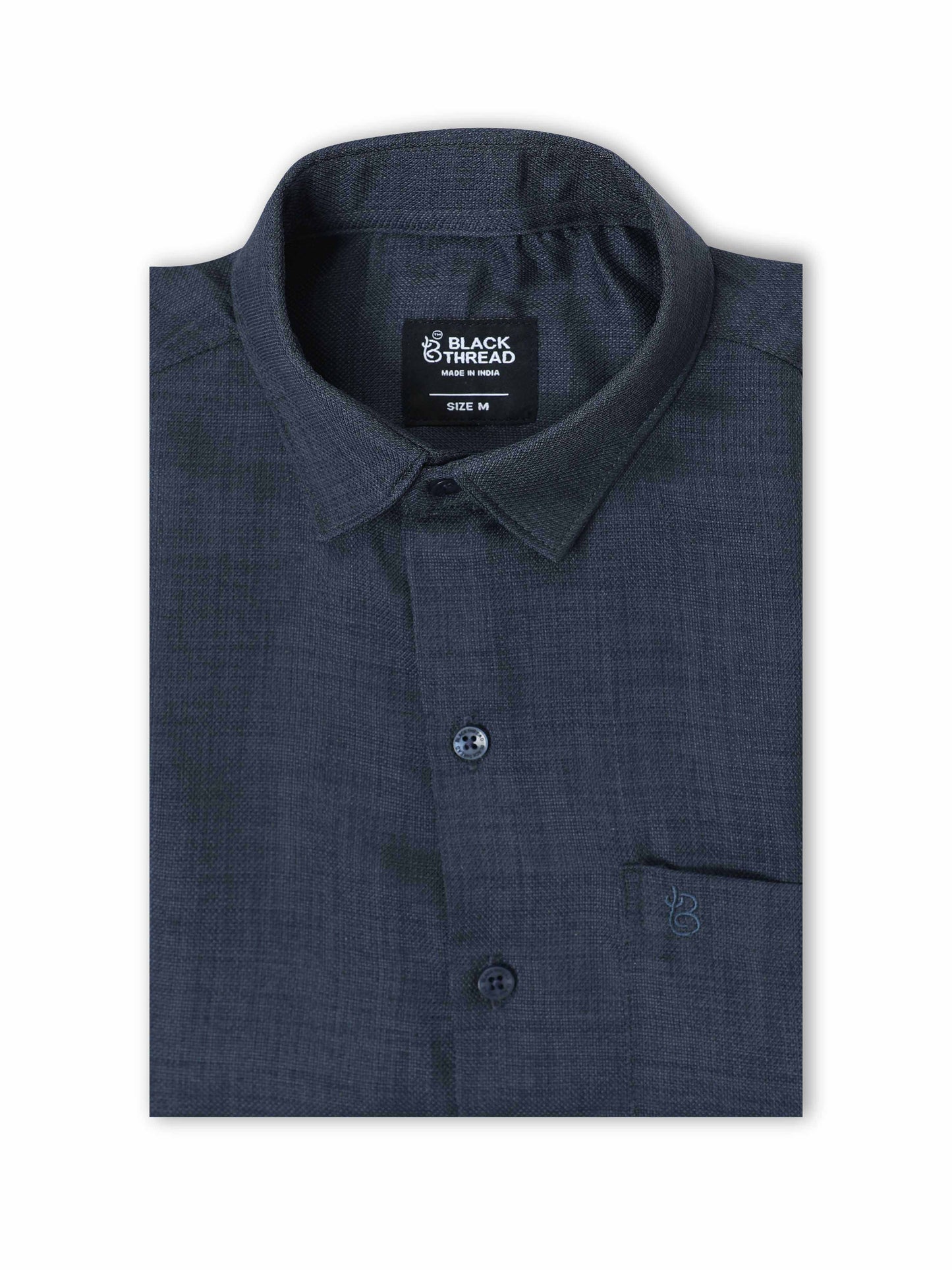 Men’s Navy Blue Pure Linen Shirt by Black Thread