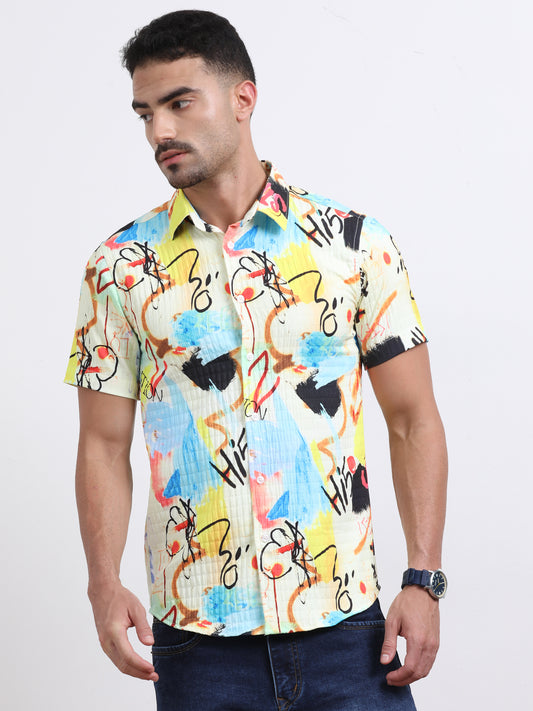 Multi Half Sleeve Poly Cotton Digital Print Shirts