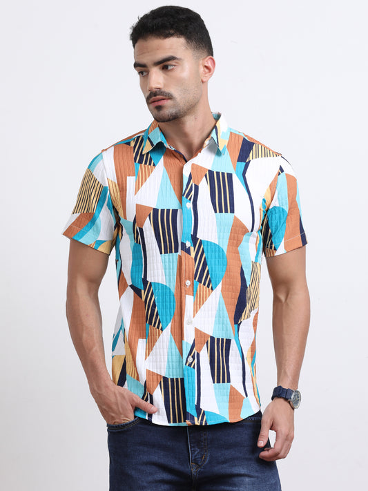 Multi Half Sleeve Poly Cotton Digital Print Shirts
