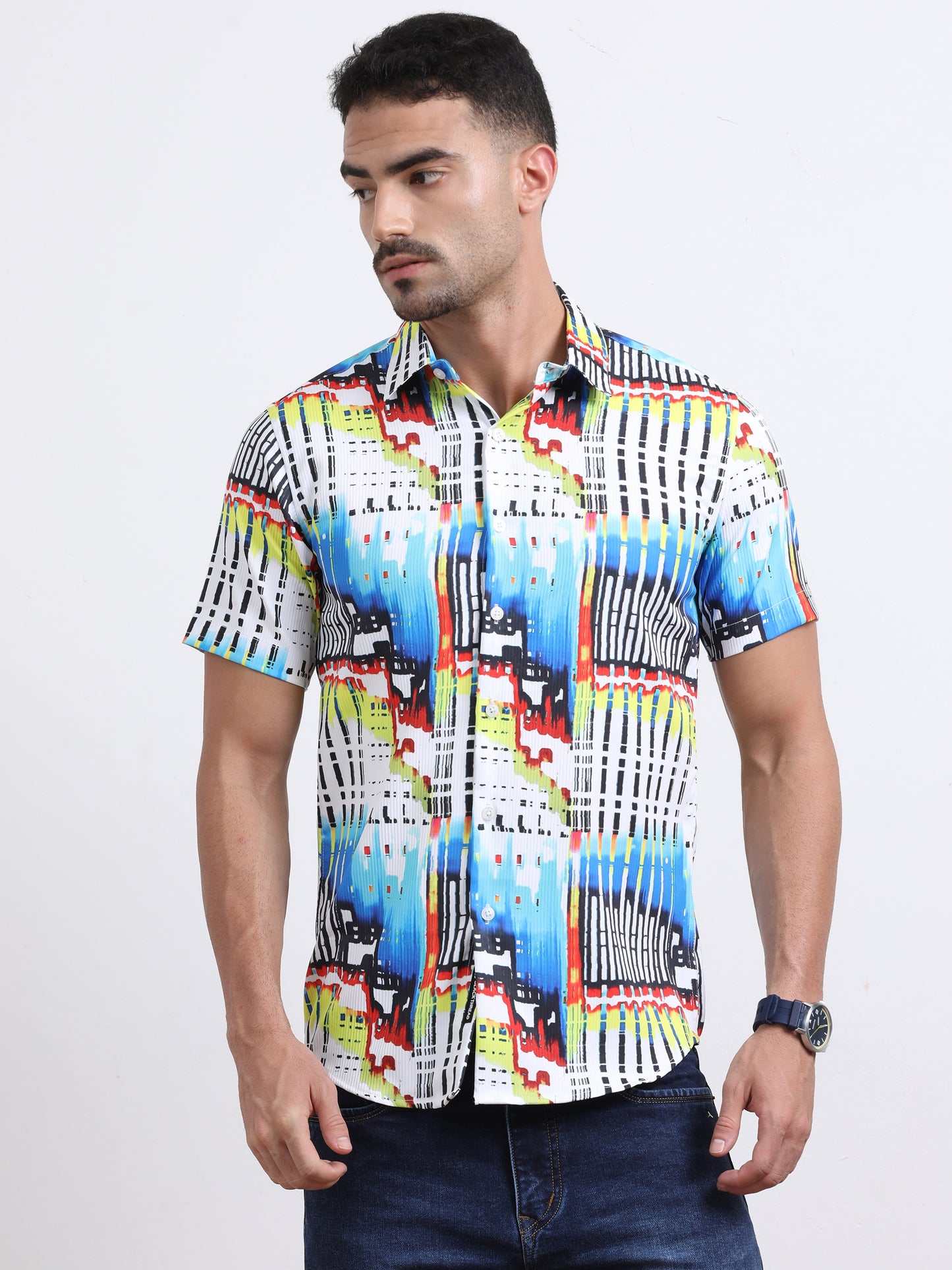 Multi Half Sleeve Poly Cotton Digital Print Shirts