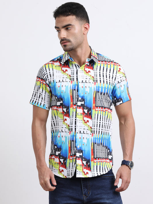 Multi Half Sleeve Poly Cotton Digital Print Shirts