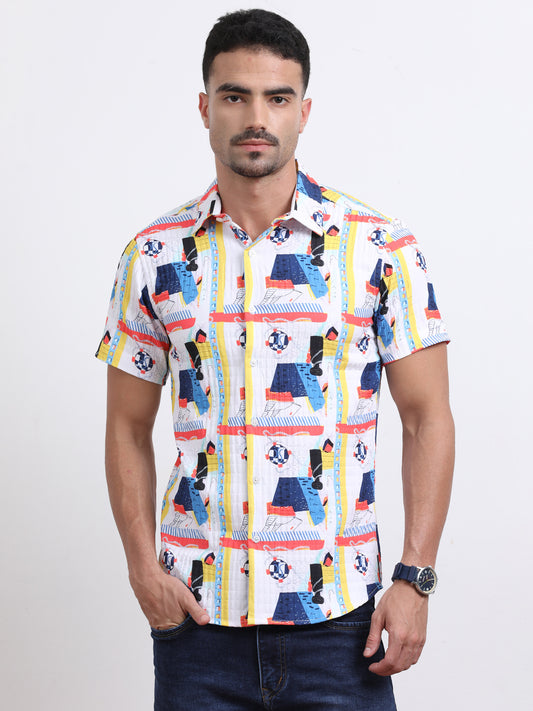 Multi Half Sleeve Poly Cotton Digital Print Shirts