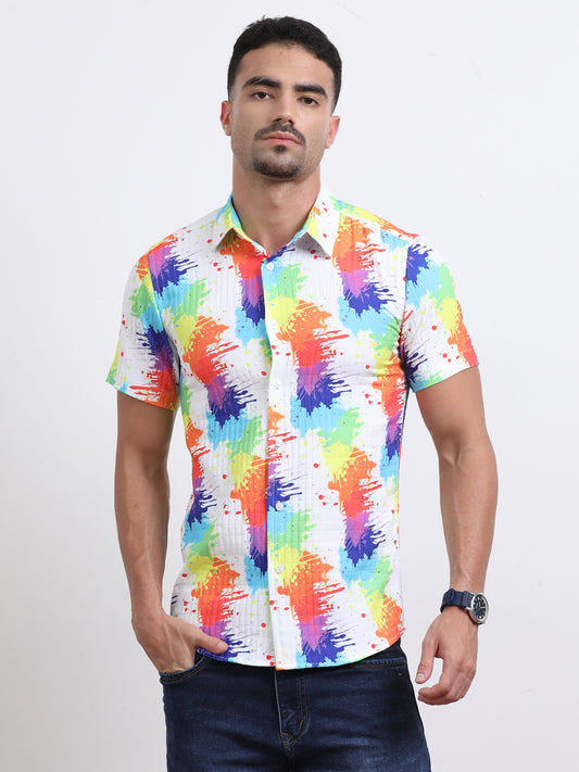 Multi Half Sleeve Poly Cotton Digital Print Shirts