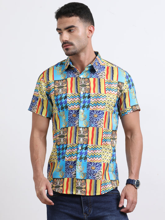 Multi Half Sleeve Poly Cotton Digital Print Shirts