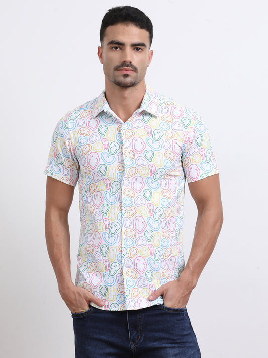 Multi Half Sleeve Poly Cotton Digital Print Shirts
