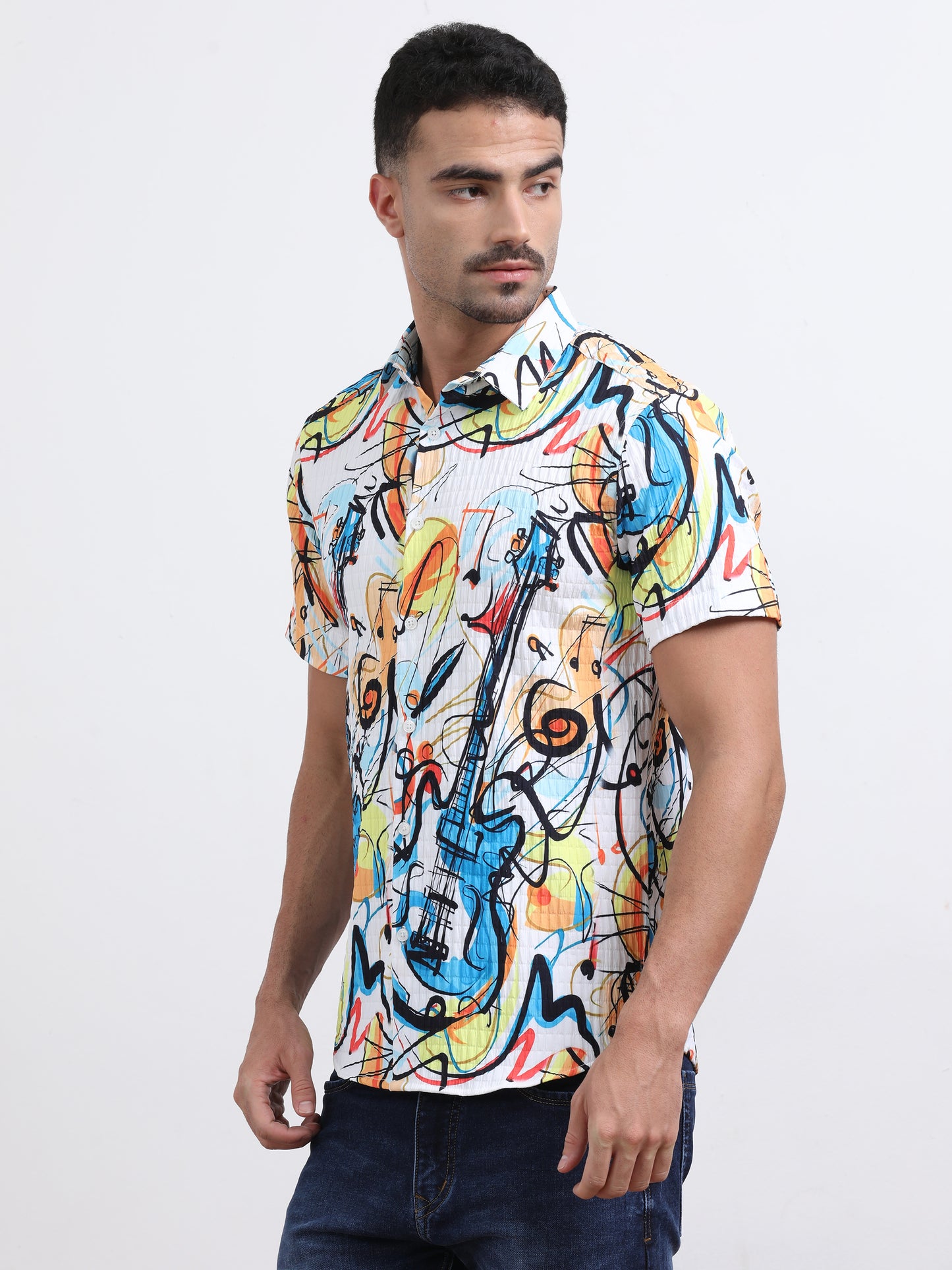 Multi Half Sleeve Poly Cotton Digital Print Shirts