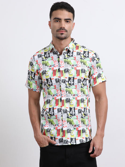 Multi Half Sleeve Poly Cotton Digital Print Shirts