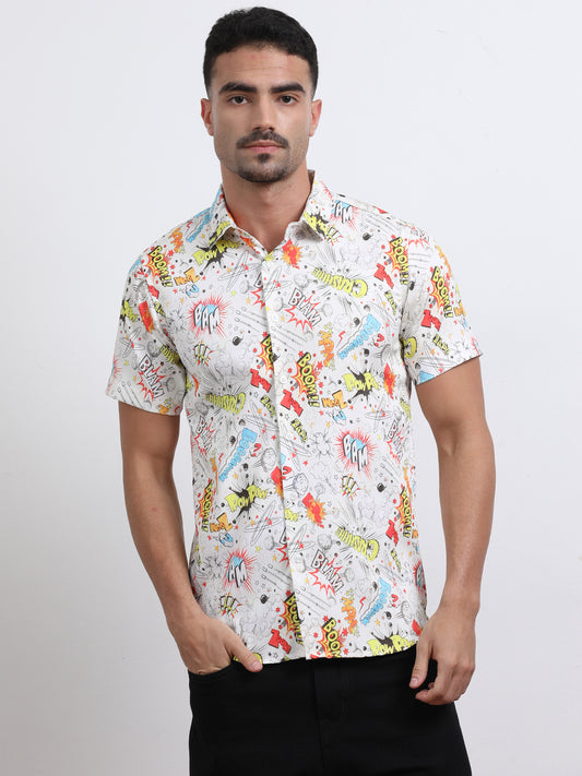 Multi Half Sleeve Poly Cotton Digital Print Shirts