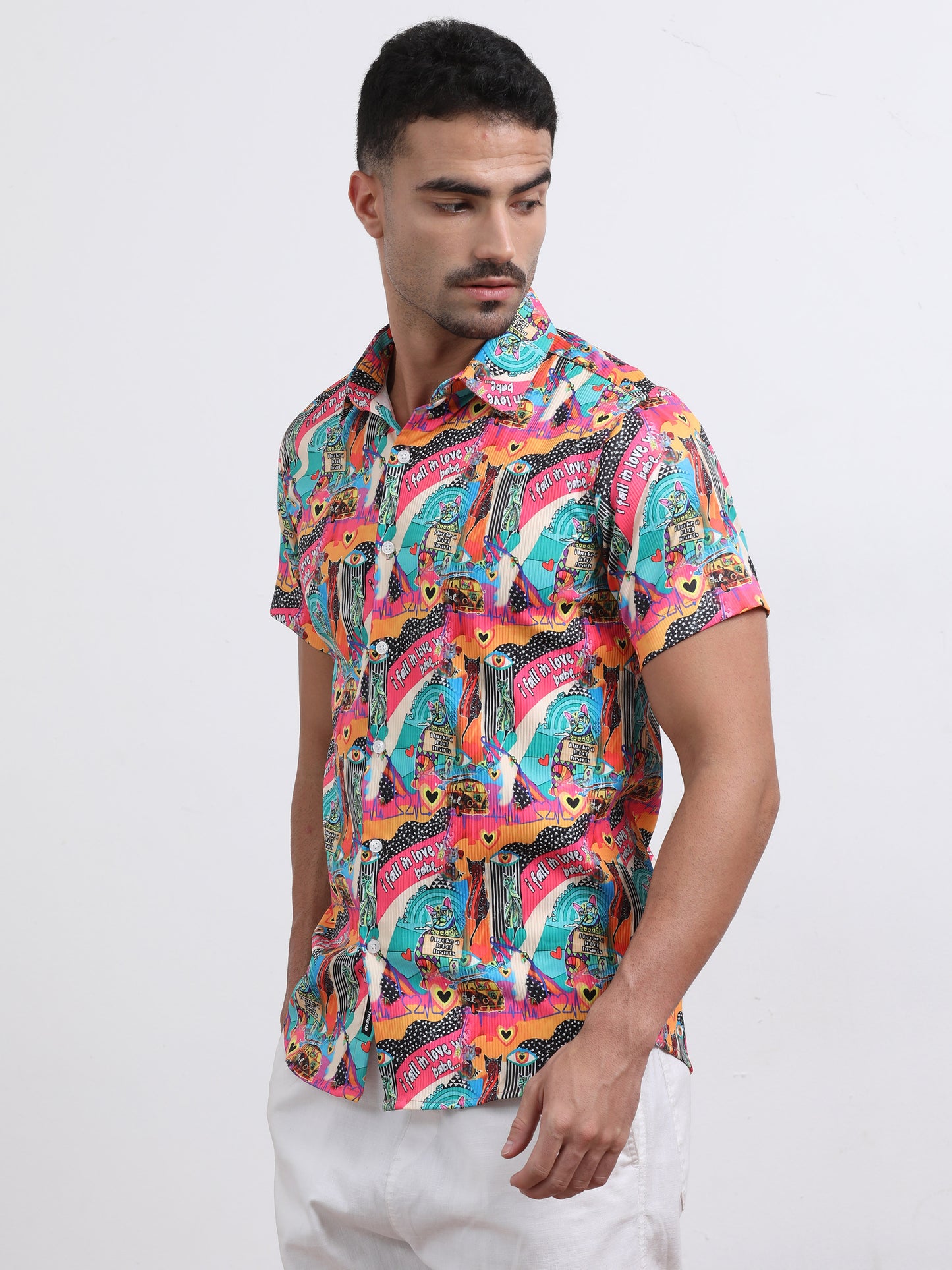 Multi Half Sleeve Poly Cotton Digital Print Shirts