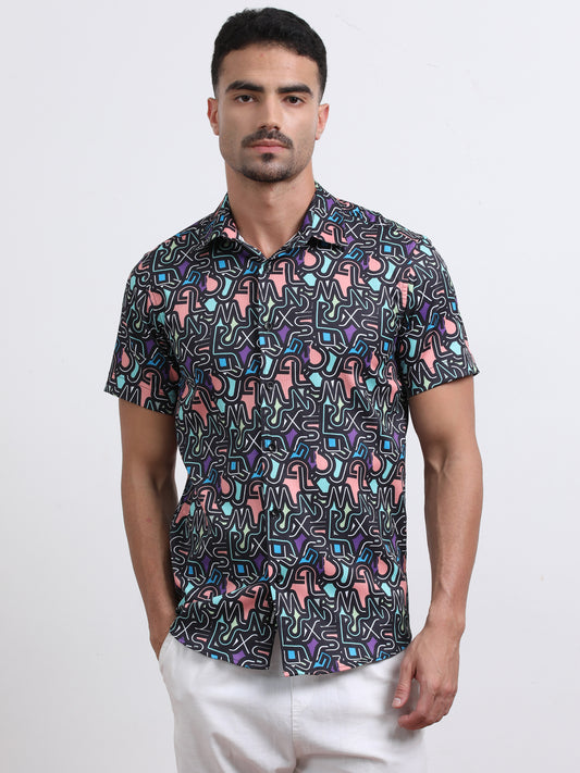 Multi Half Sleeve Poly Cotton Digital Print Shirts