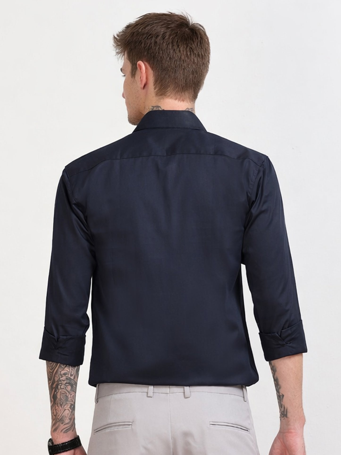Men's Navy Blue Diamond Grid Stone Work