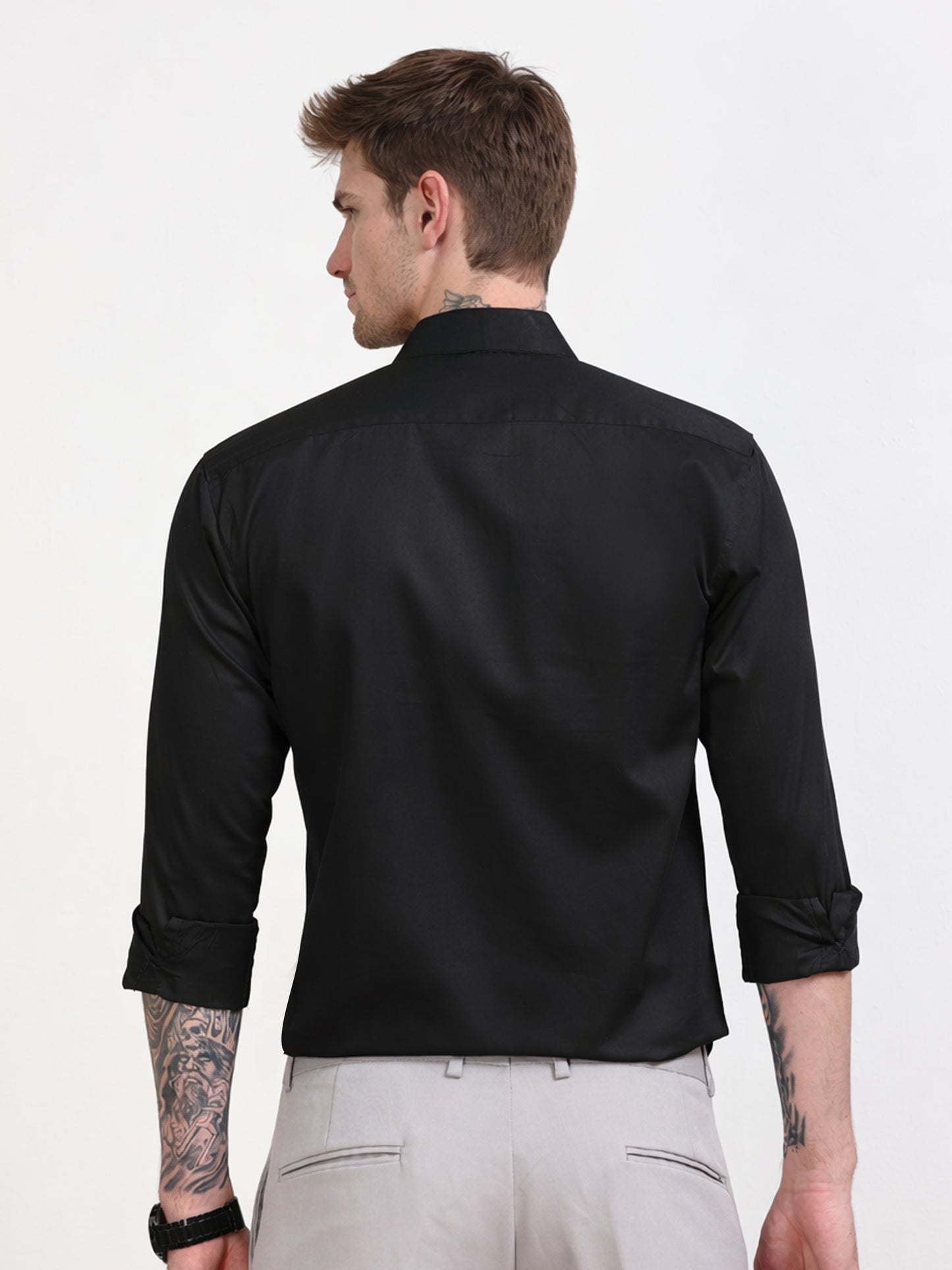 Men's Black Silver V-Stripe Stone Work