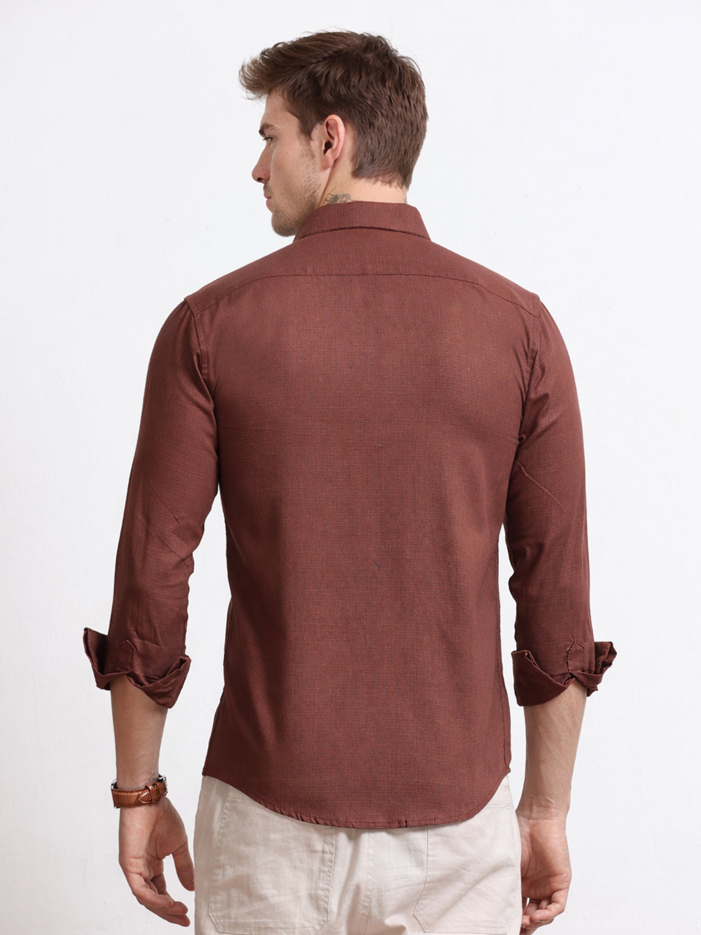Men's Linen Maroon Floral Embroidery