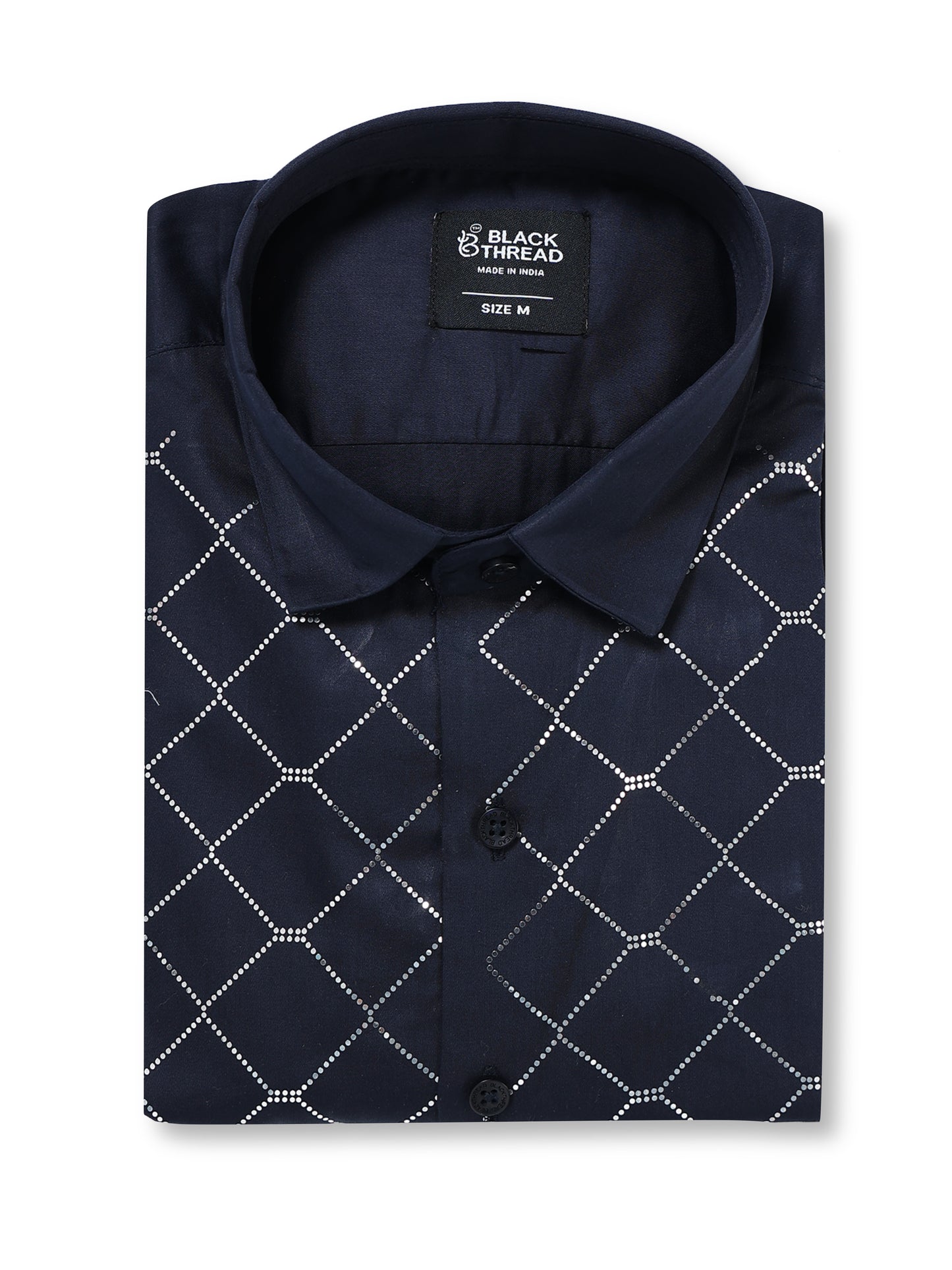 Men's Navy Blue Diamond Grid Stone Work