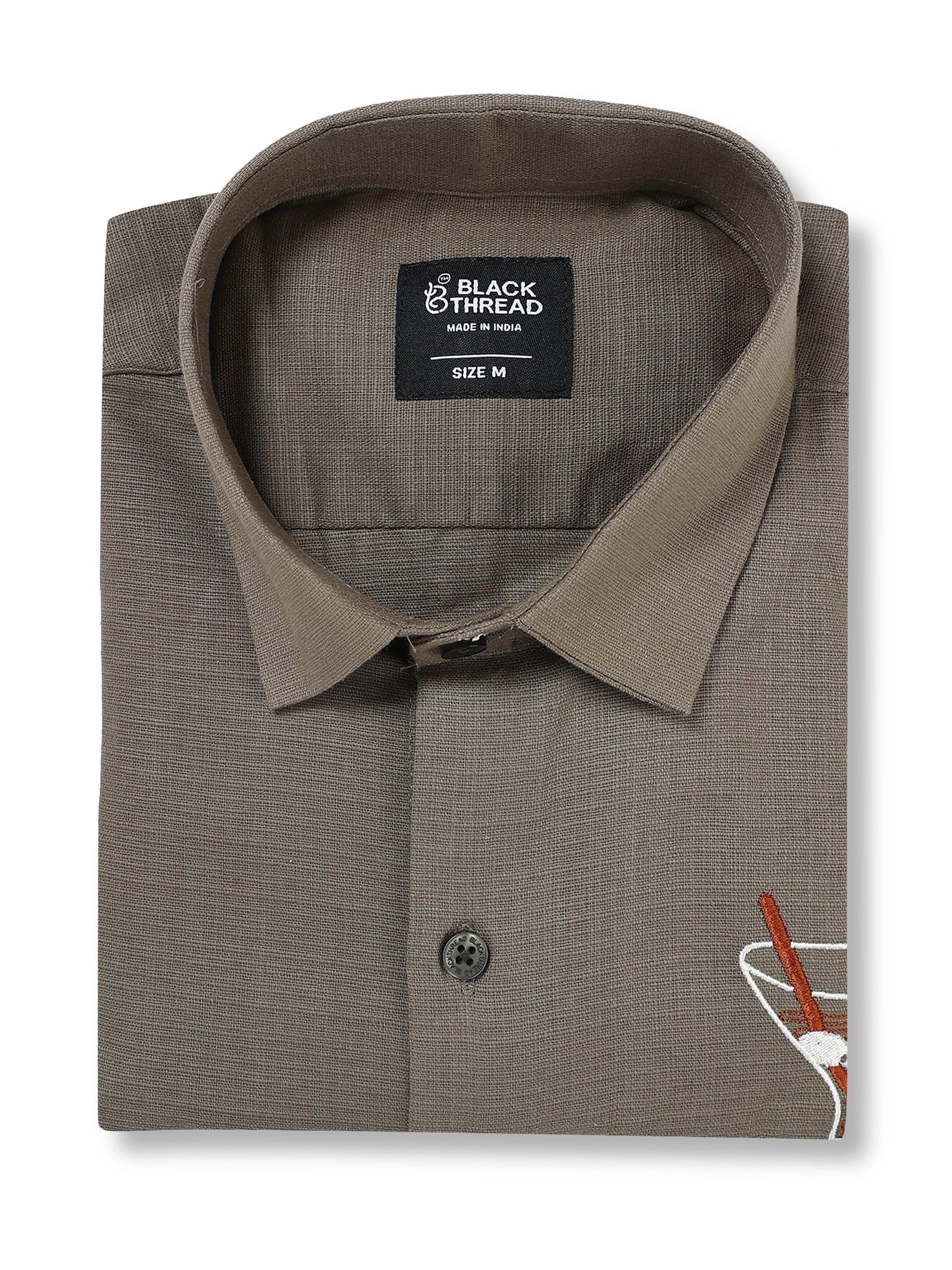 Men's Linen Olive Green Cocktail Glass Embroidery