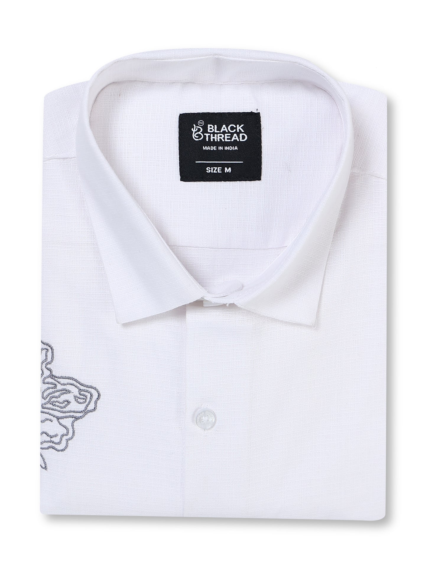 Men's Linen White Rose Stem Embroidery