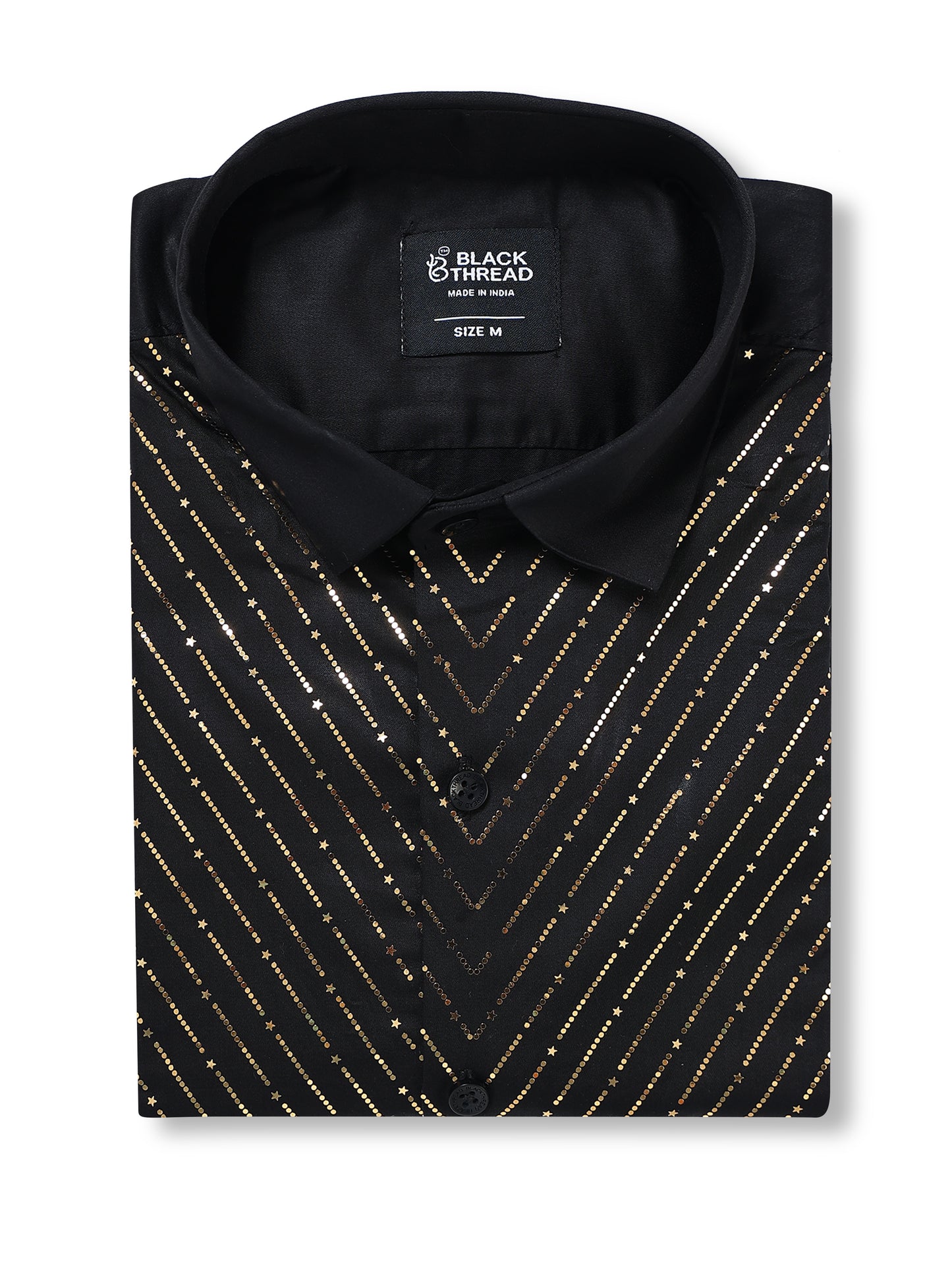 Men's Black Gold Stripe Stone Work