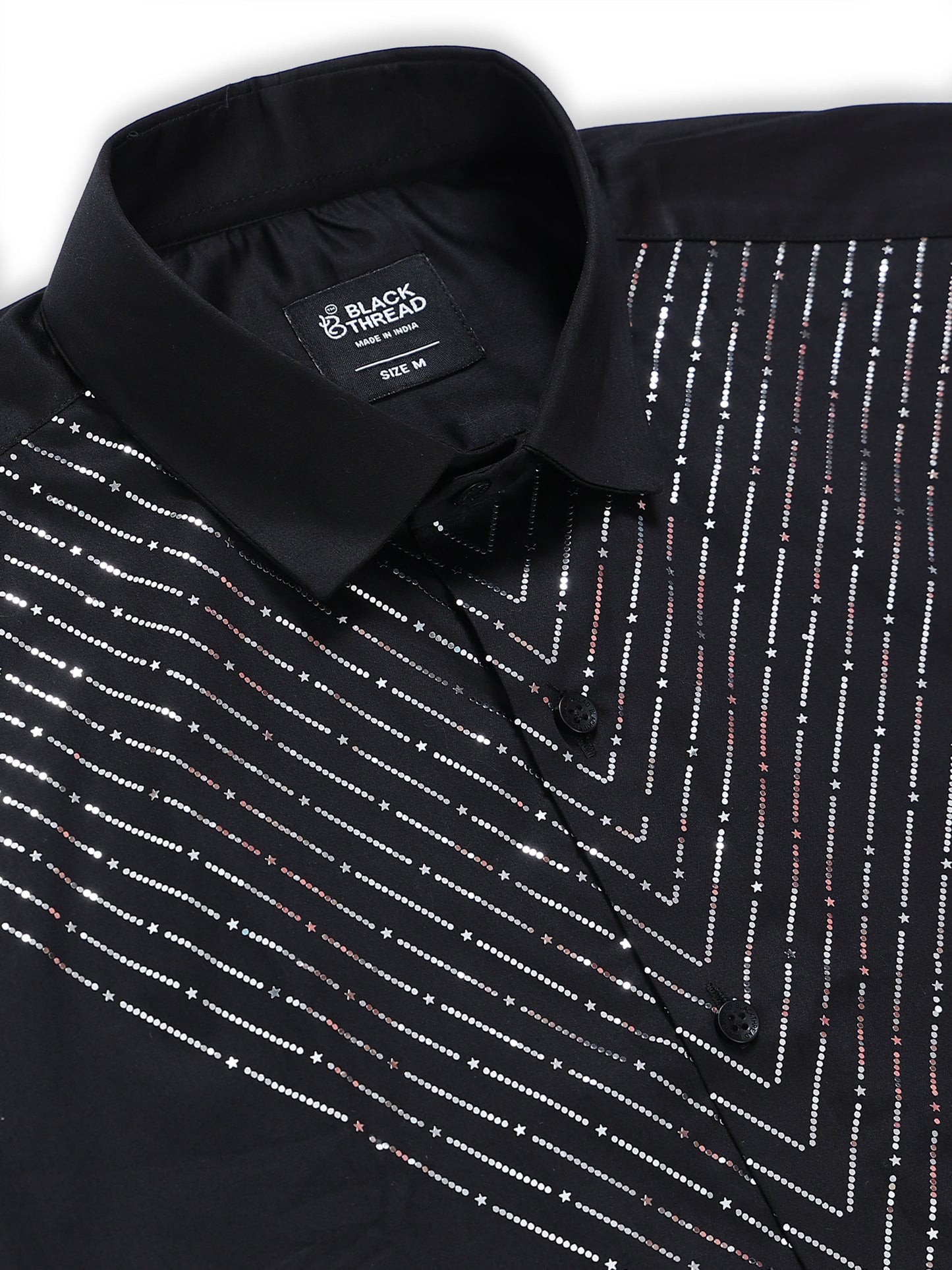 Men's Black Silver V-Stripe Stone Work