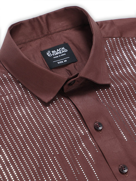 Men's Wine Red Rainfall Stone Work