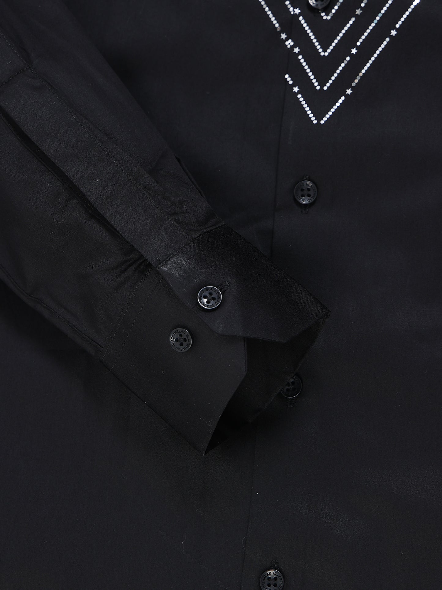 Men's Black Silver V-Stripe Stone Work