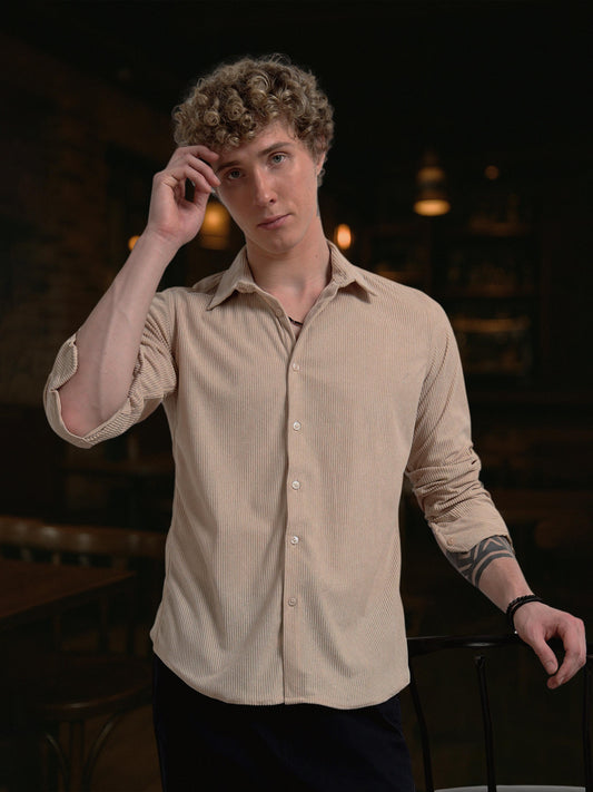 Beige Full sleeve Corduroy Shirts
