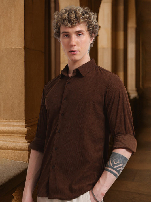 Full Sleeve Mens Brown Corduroy Shirt