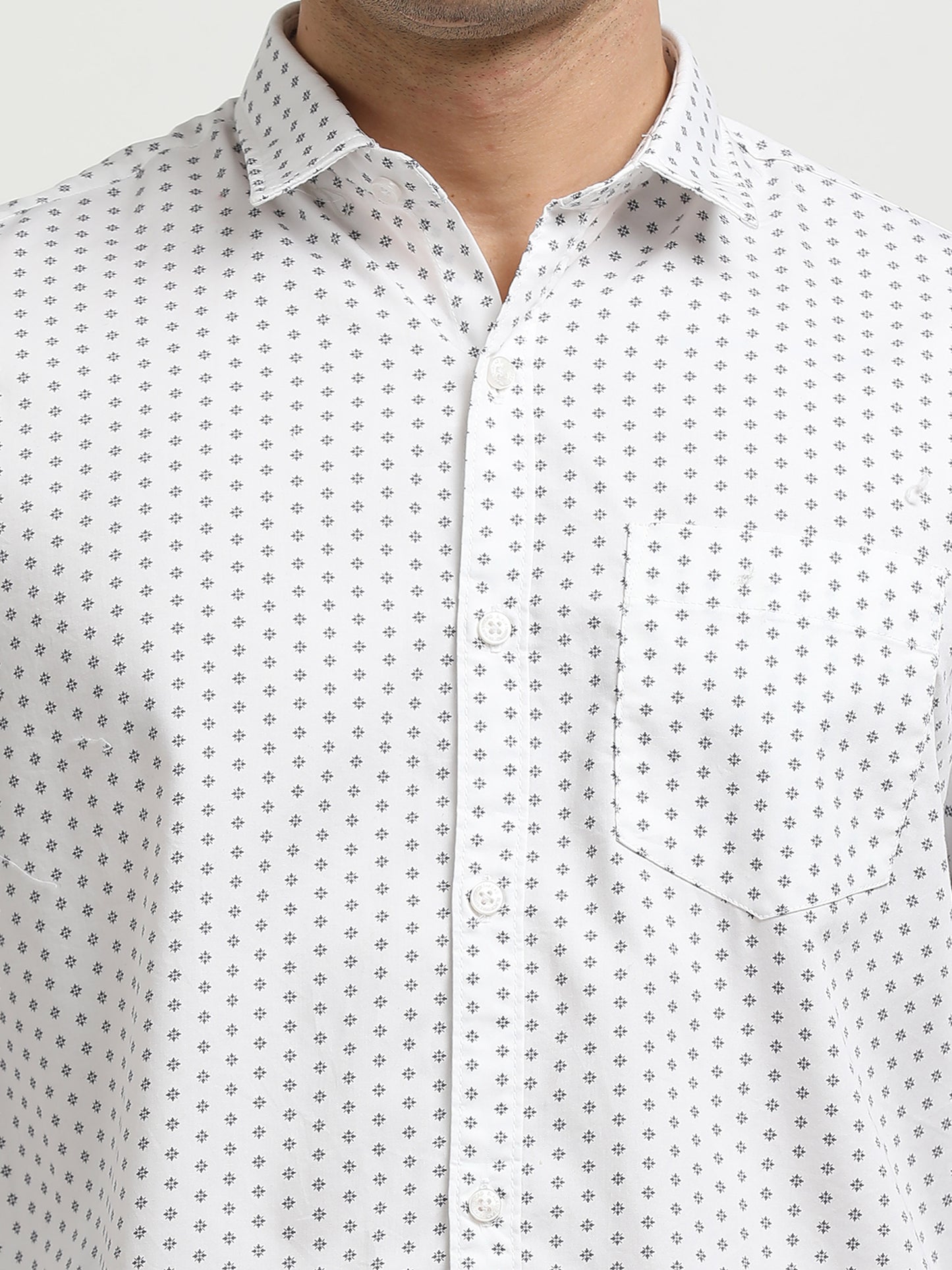 Men’s White Micro Printed Slim Fit Casual Shirt By Black Thread