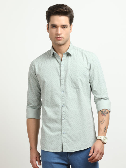 Men’s Light Grey Subtle Printed Slim Fit Casual Shirt By Black Thread