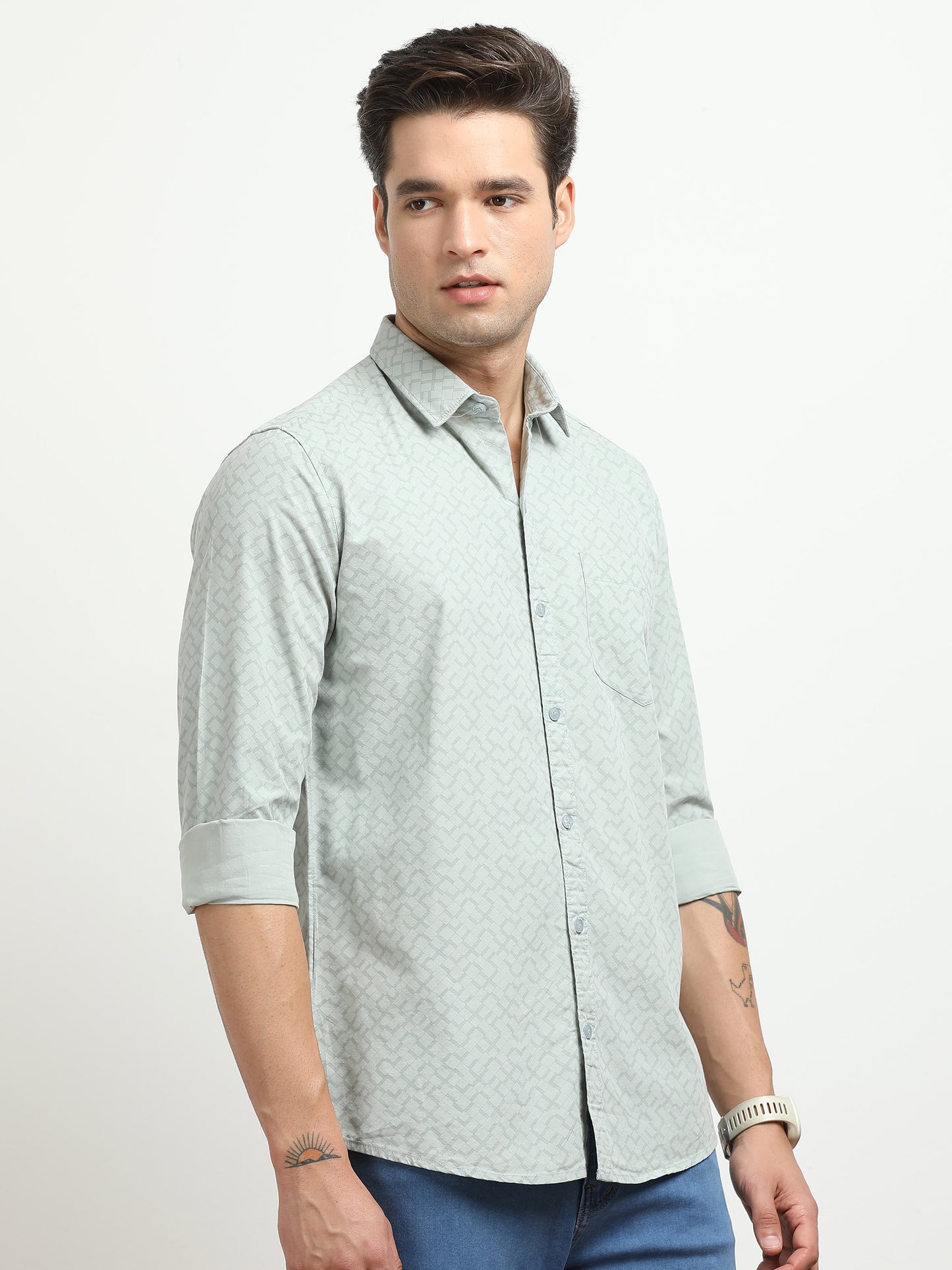 Men’s Light Grey Subtle Printed Slim Fit Casual Shirt By Black Thread