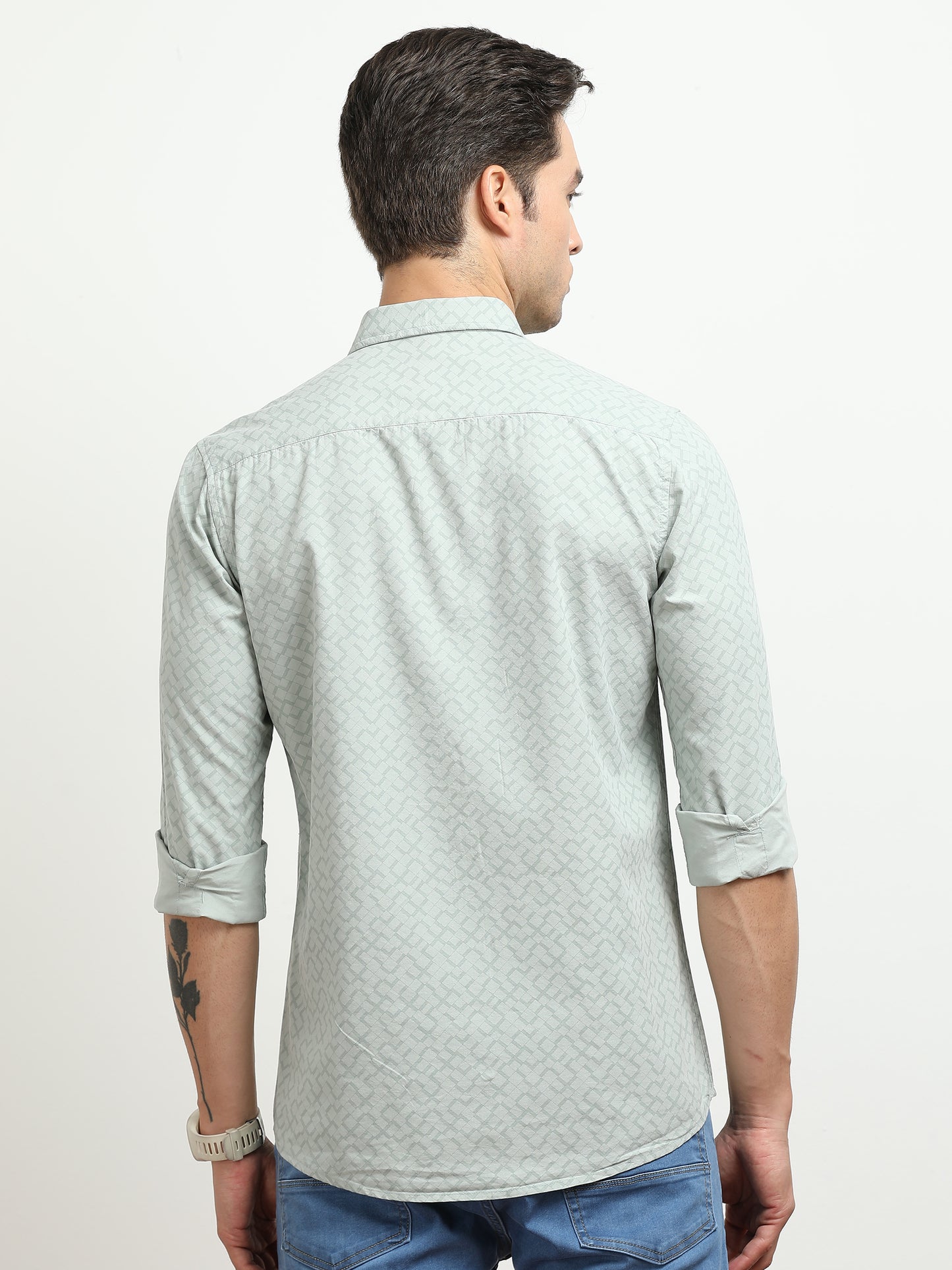 Men’s Light Grey Subtle Printed Slim Fit Casual Shirt By Black Thread