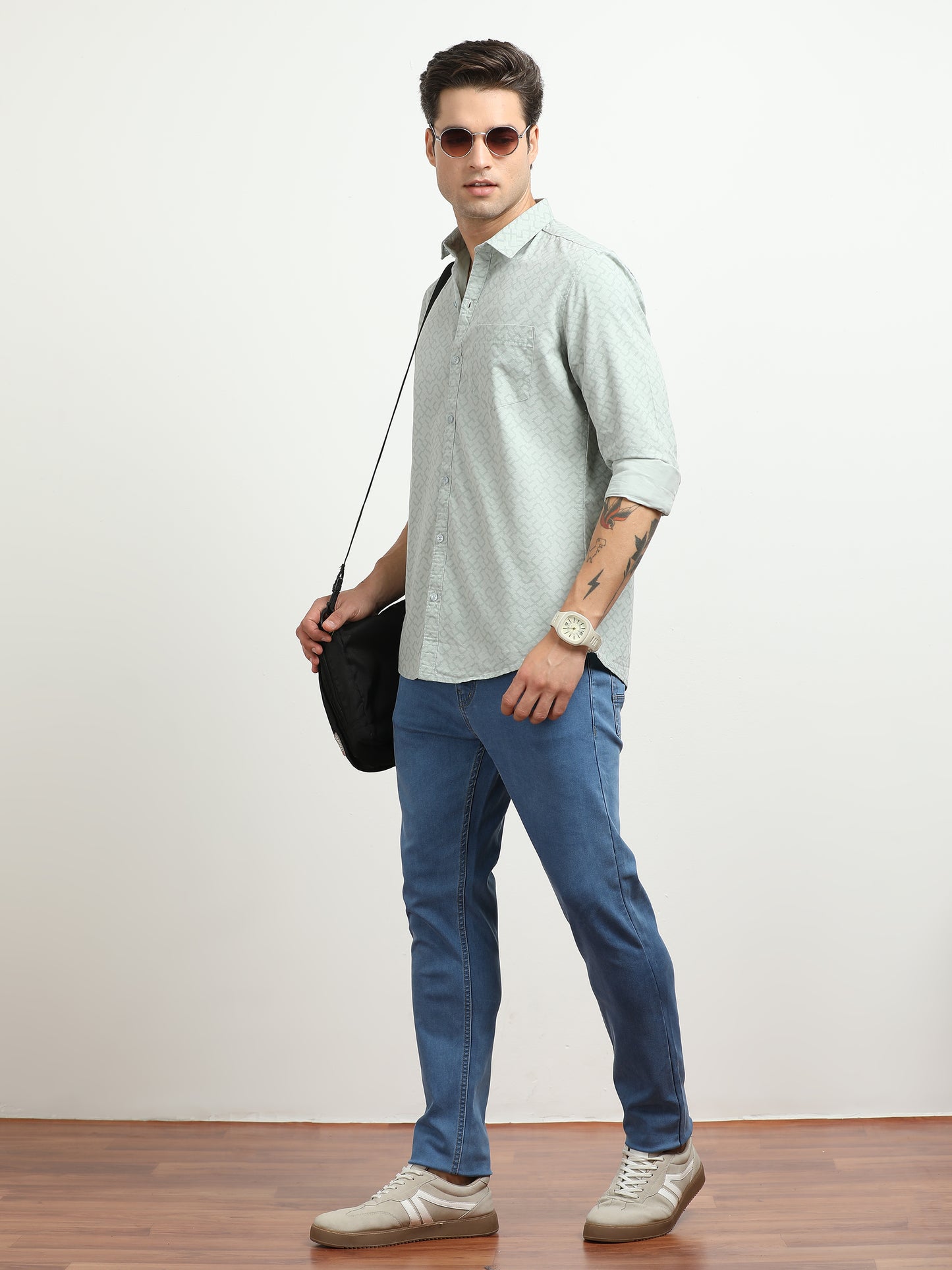 Men’s Light Grey Subtle Printed Slim Fit Casual Shirt By Black Thread