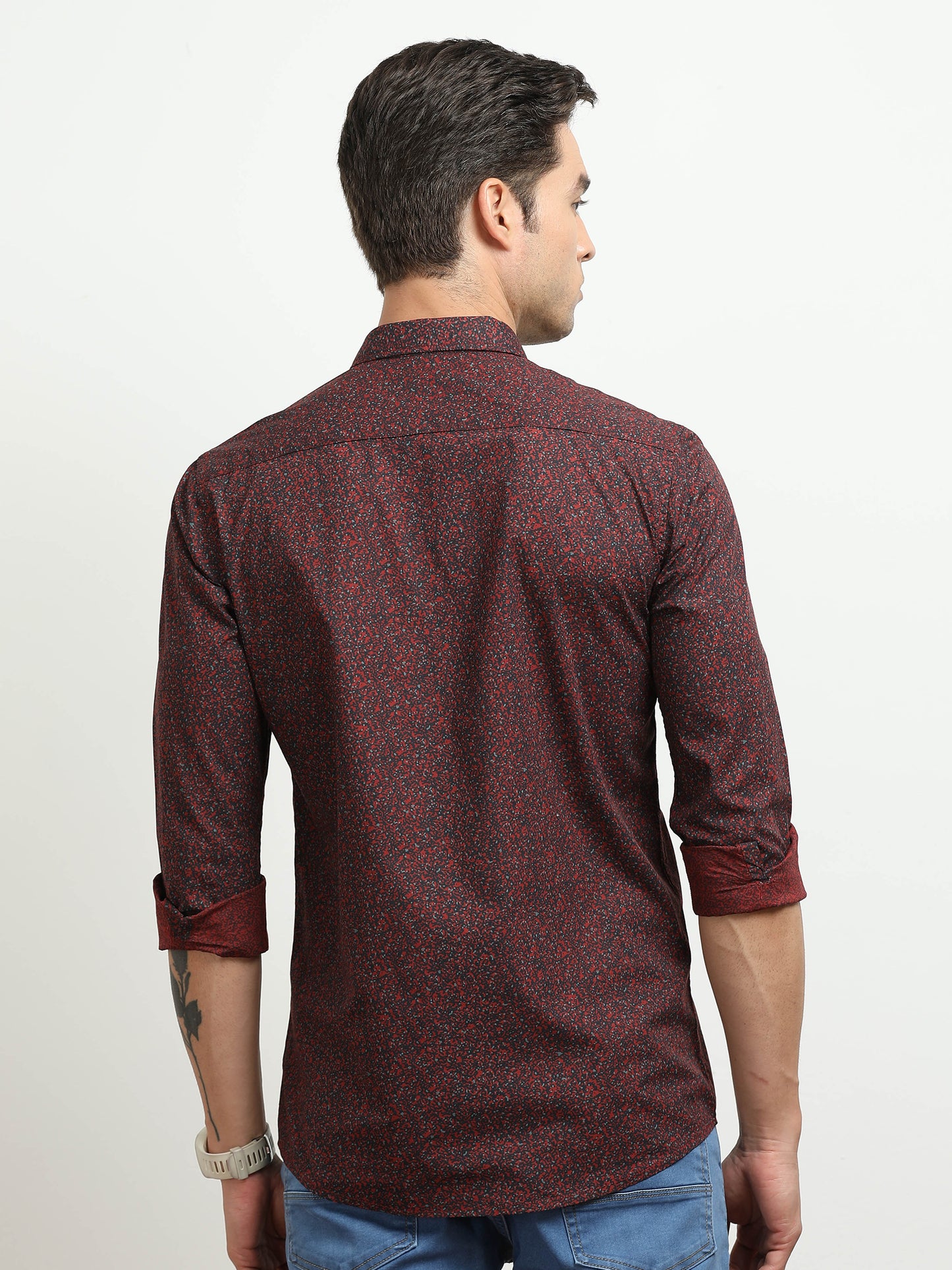 Men’s Maroon Micro Printed Slim Fit Casual Shirt By Black Thread