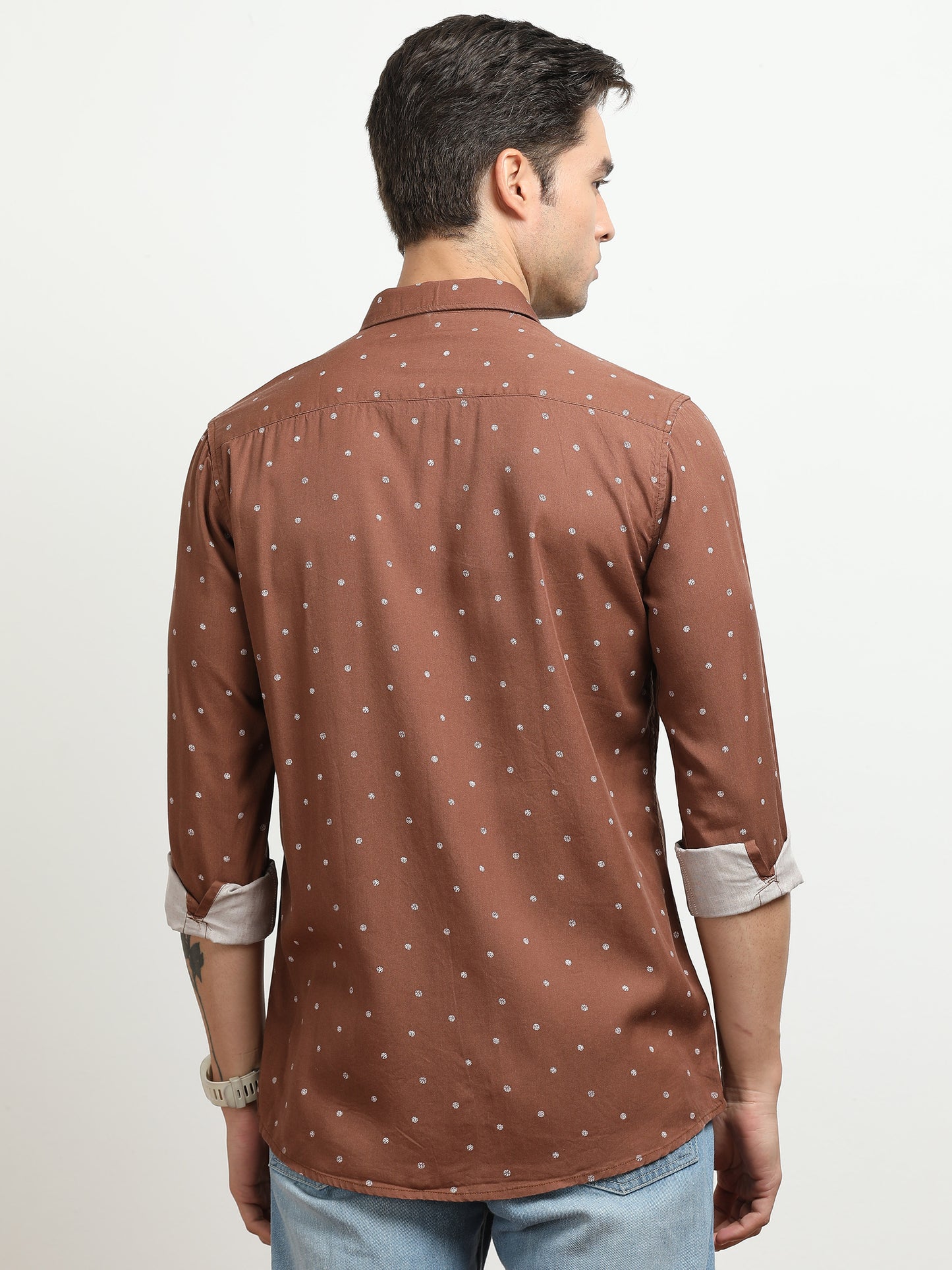 Men’s Brown Micro Printed Slim Fit Casual Shirt By Black Thread